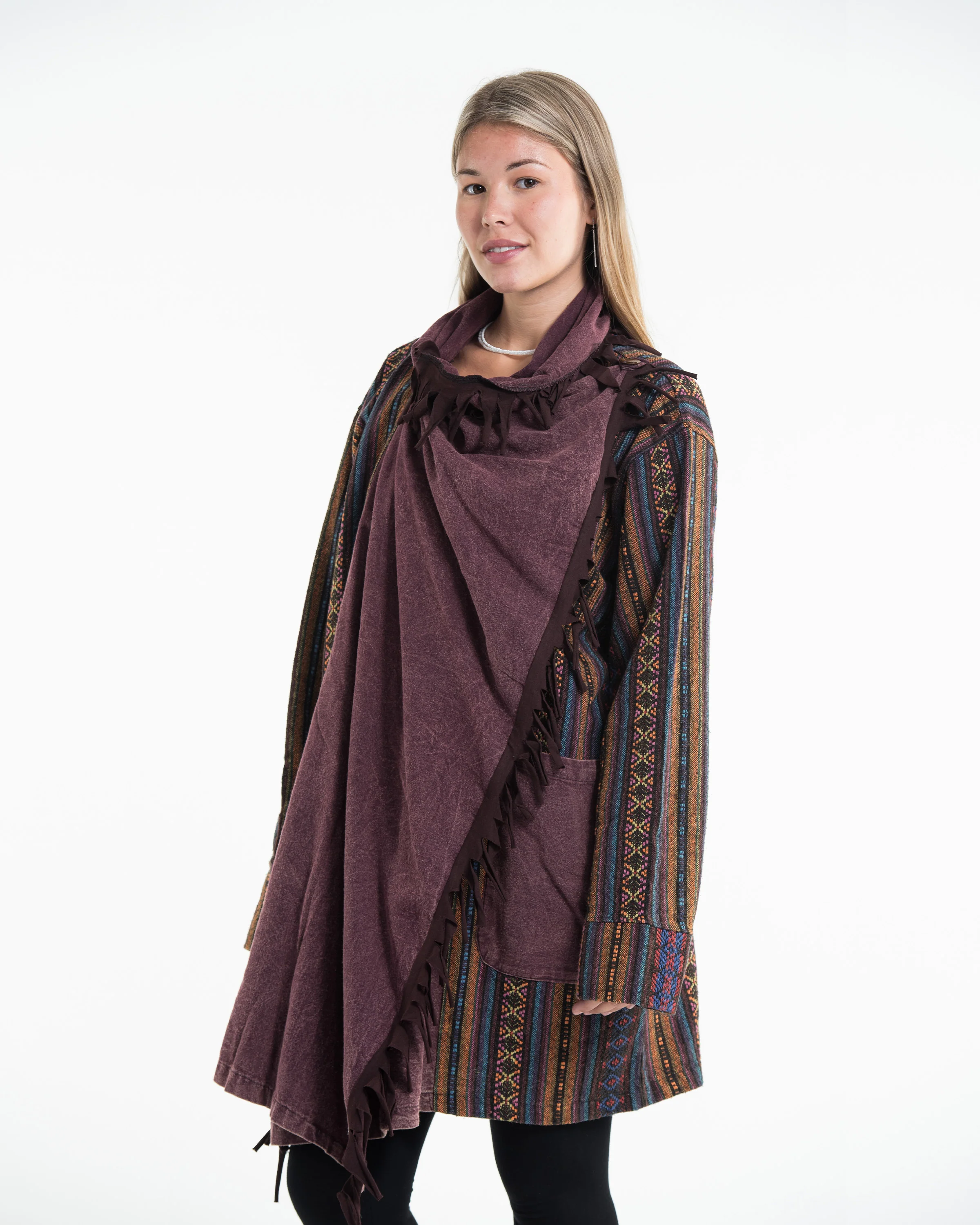 2862-Tribal-Cloak-Jacket-Stonewash-Drape-in-Maroon-3.webp Tribal Cloak Jacket | Stonewash Drape in Maroon