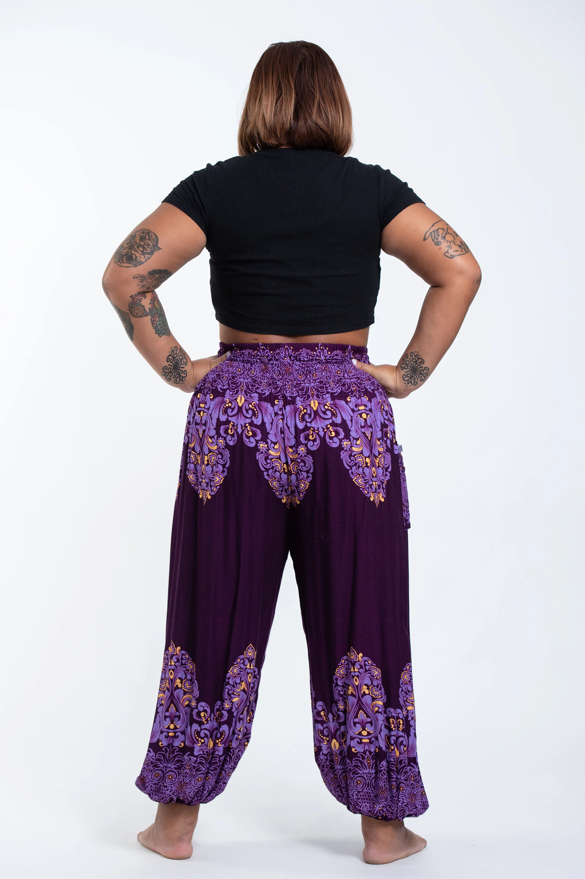 2864-Plus-Size-Floral-Vines-Women-s-Harem-Pants-in-Purple-4.webp Plus Size Floral Vines Women's Harem Pants in Purple