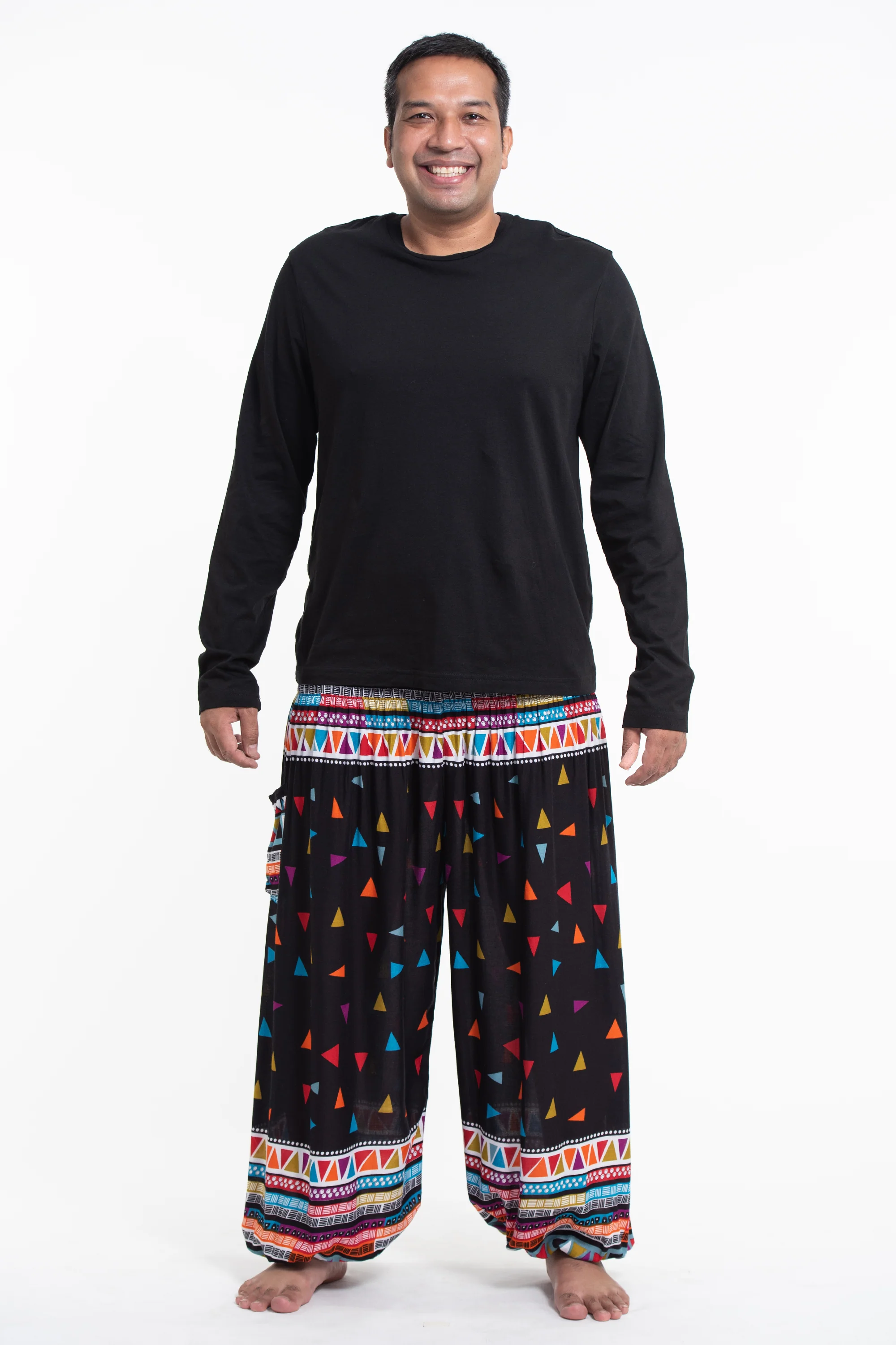 Plus Size Triangles Men's Harem Pants in Black