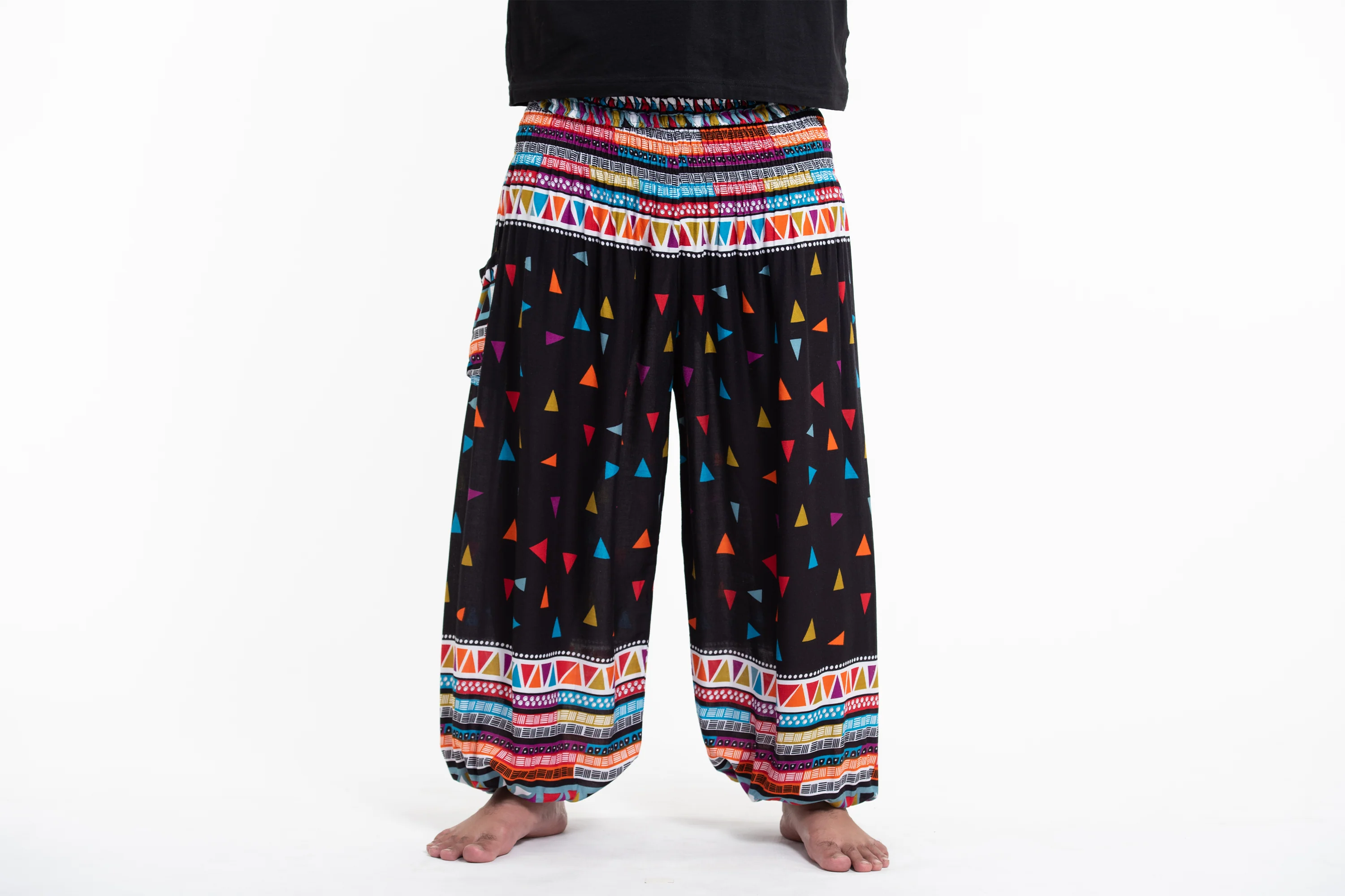 Plus Size Triangles Men's Harem Pants in Black