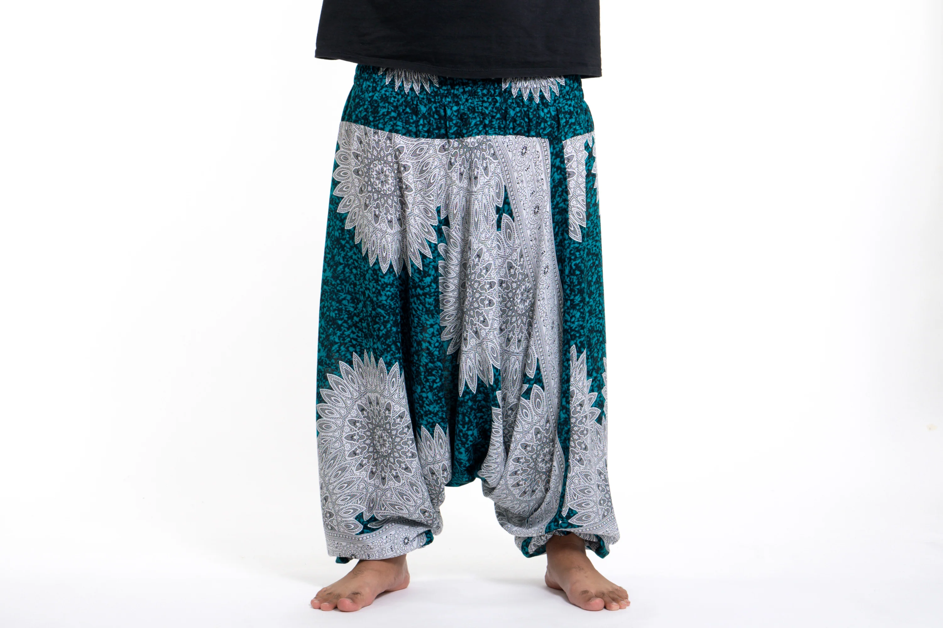 2866-Plus-Size-Marble-Mandalas-Drop-Crotch-Men-s-Harem-Pants-in-Turquoise-2.webp Plus Size Marble Mandalas Drop Crotch Men's Harem Pants in Turquoise