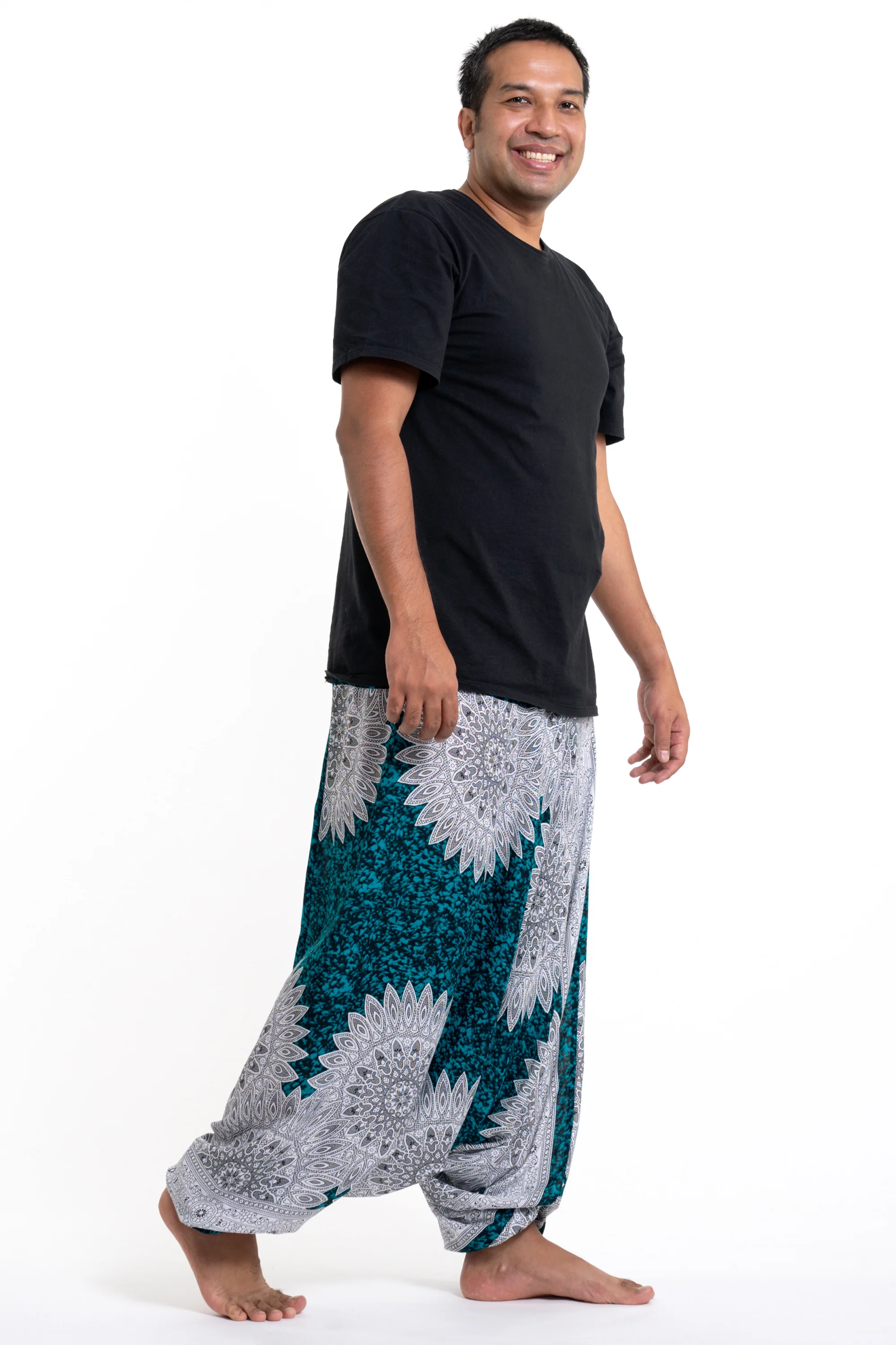 2866-Plus-Size-Marble-Mandalas-Drop-Crotch-Men-s-Harem-Pants-in-Turquoise-3.webp Plus Size Marble Mandalas Drop Crotch Men's Harem Pants in Turquoise