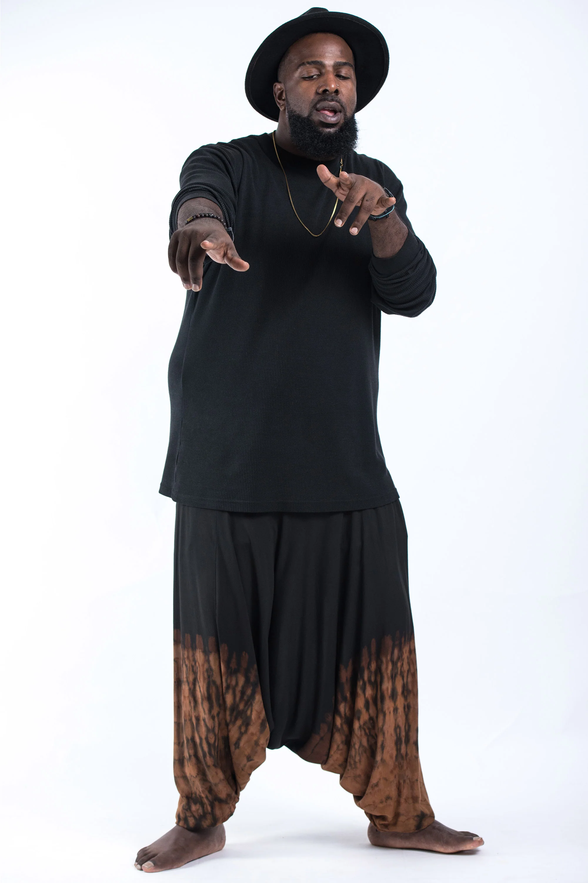 Plus Size Tie Dye Drop Crotch Men's Harem Pants in Black 08