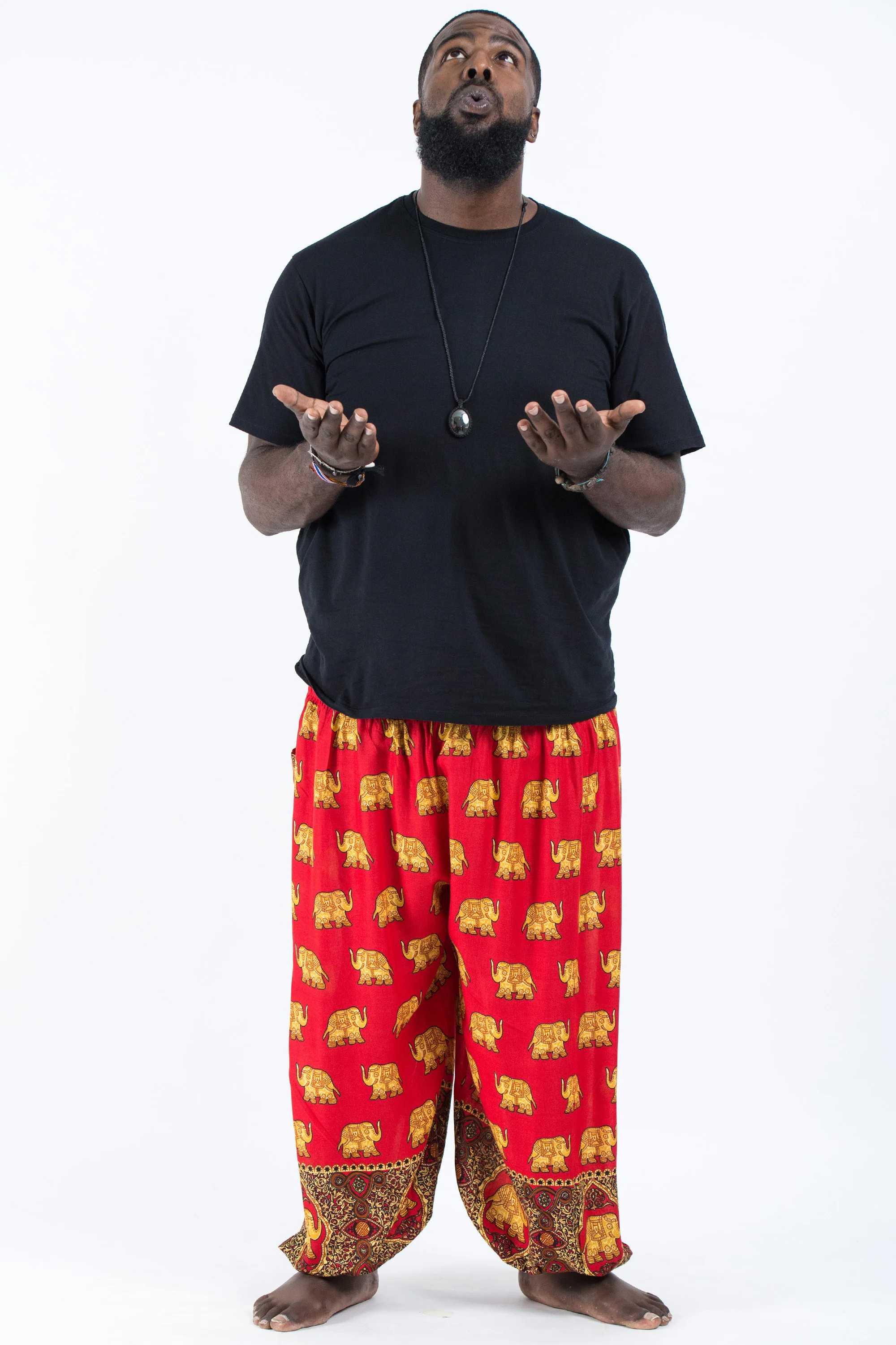 Plus Size Golden Elephant Men's Elephant Pants in Red