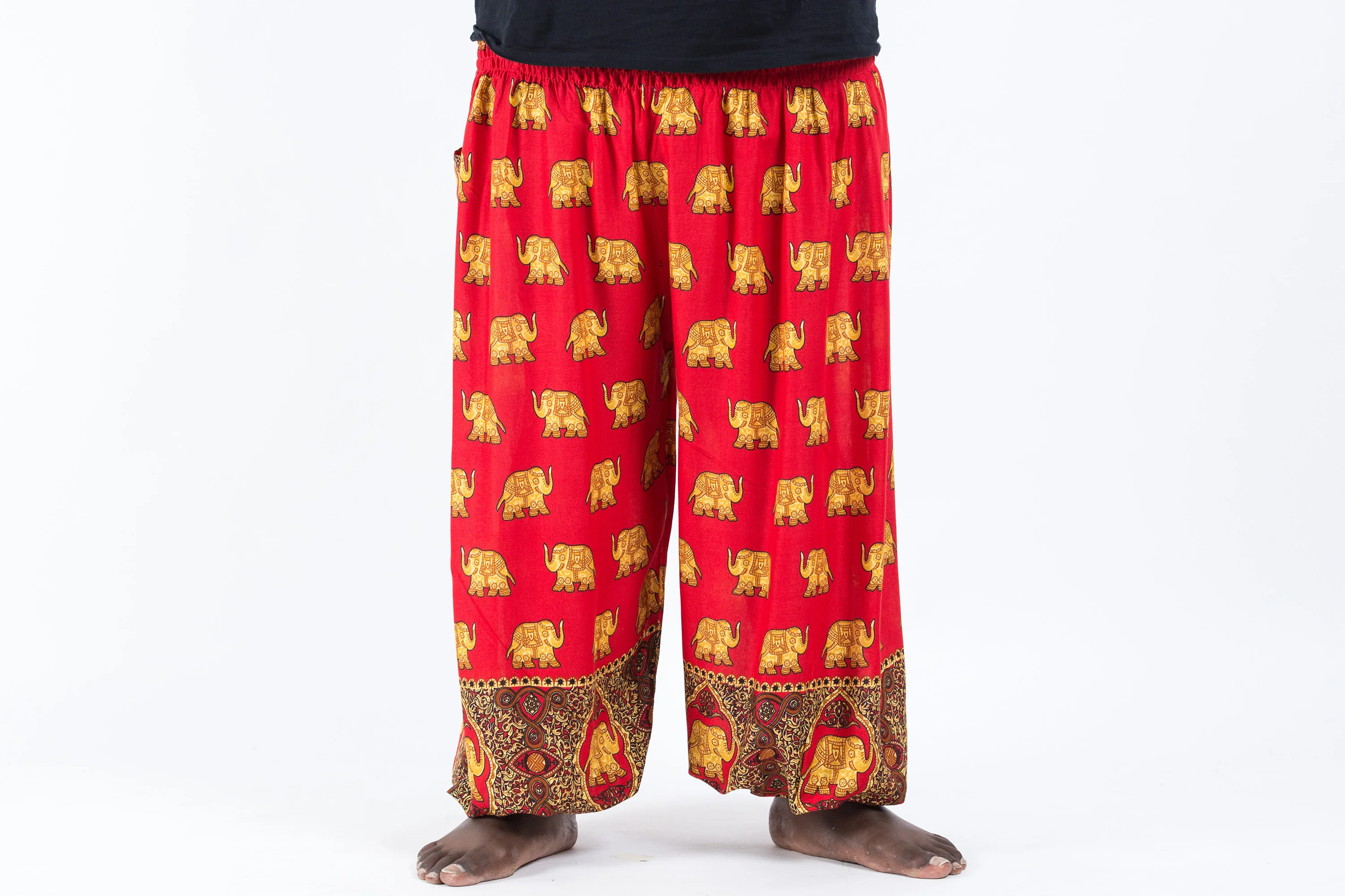 Plus Size Golden Elephant Men's Elephant Pants in Red