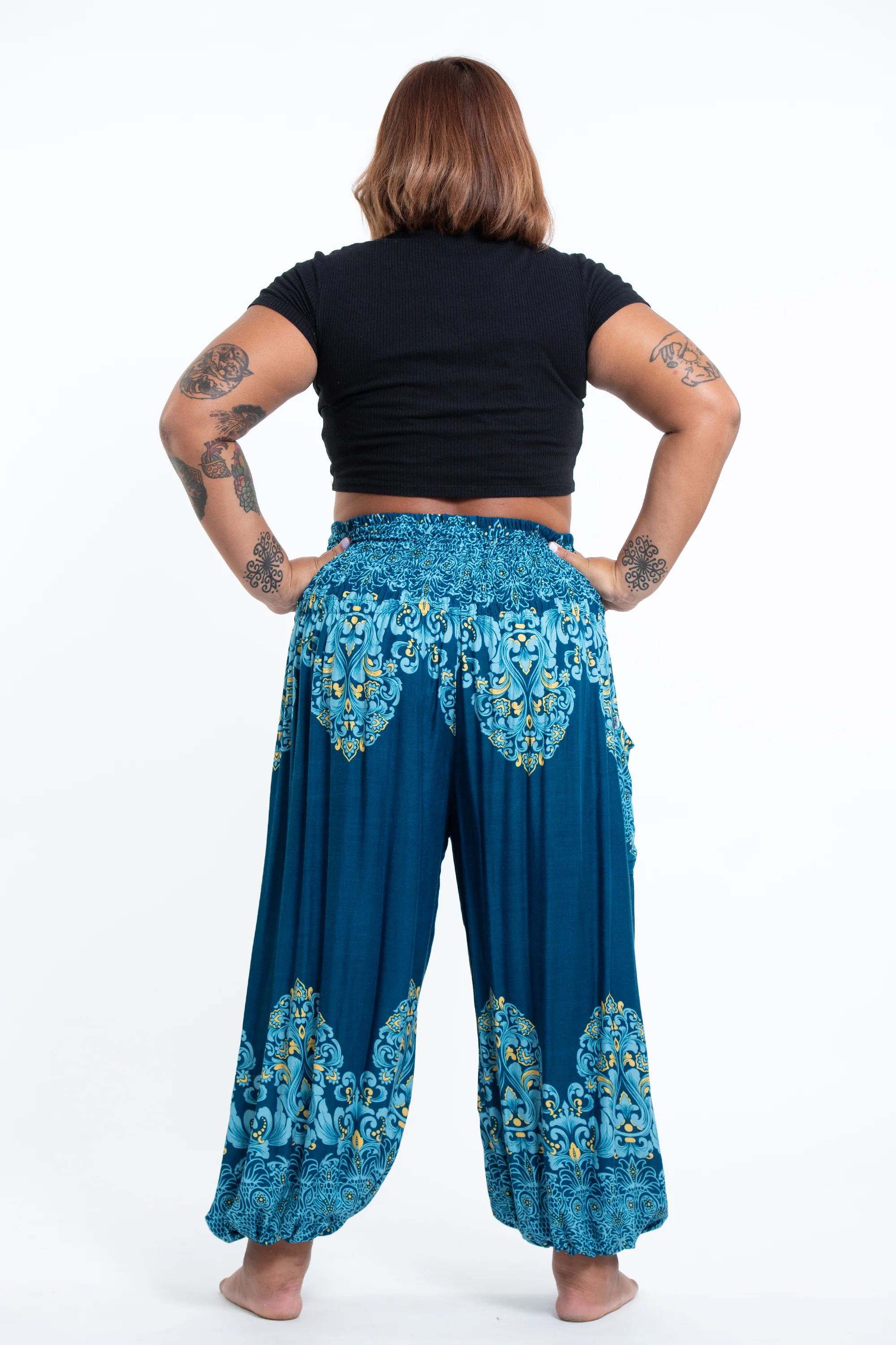 2872-Plus-Size-Floral-Vines-Women-s-Harem-Pants-in-Turquoise-4.webp Plus Size Floral Vines Women's Harem Pants in Turquoise