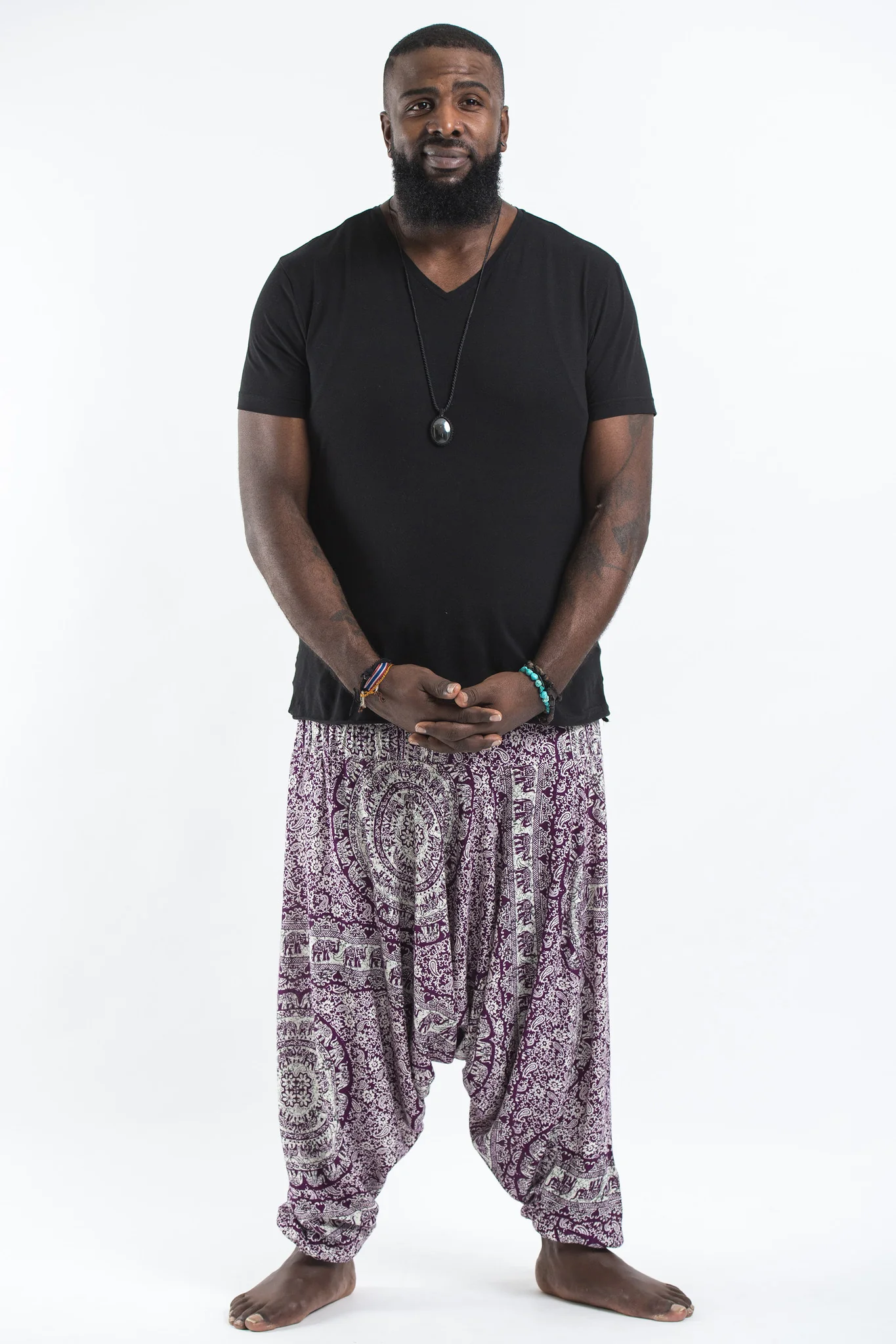 Plus Size Paisley Elephant Drop Crotch Men's Elephant Pants in Purple