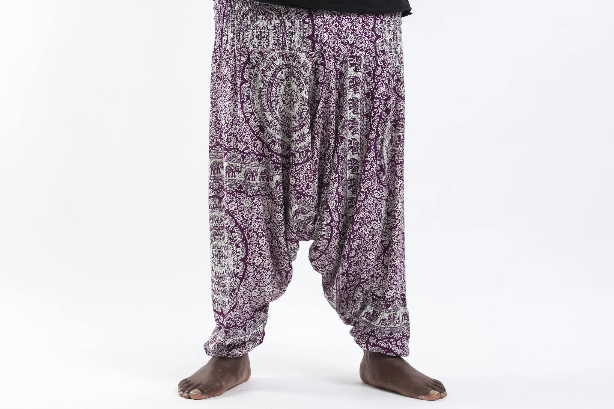 Plus Size Paisley Elephant Drop Crotch Men's Elephant Pants in Purple