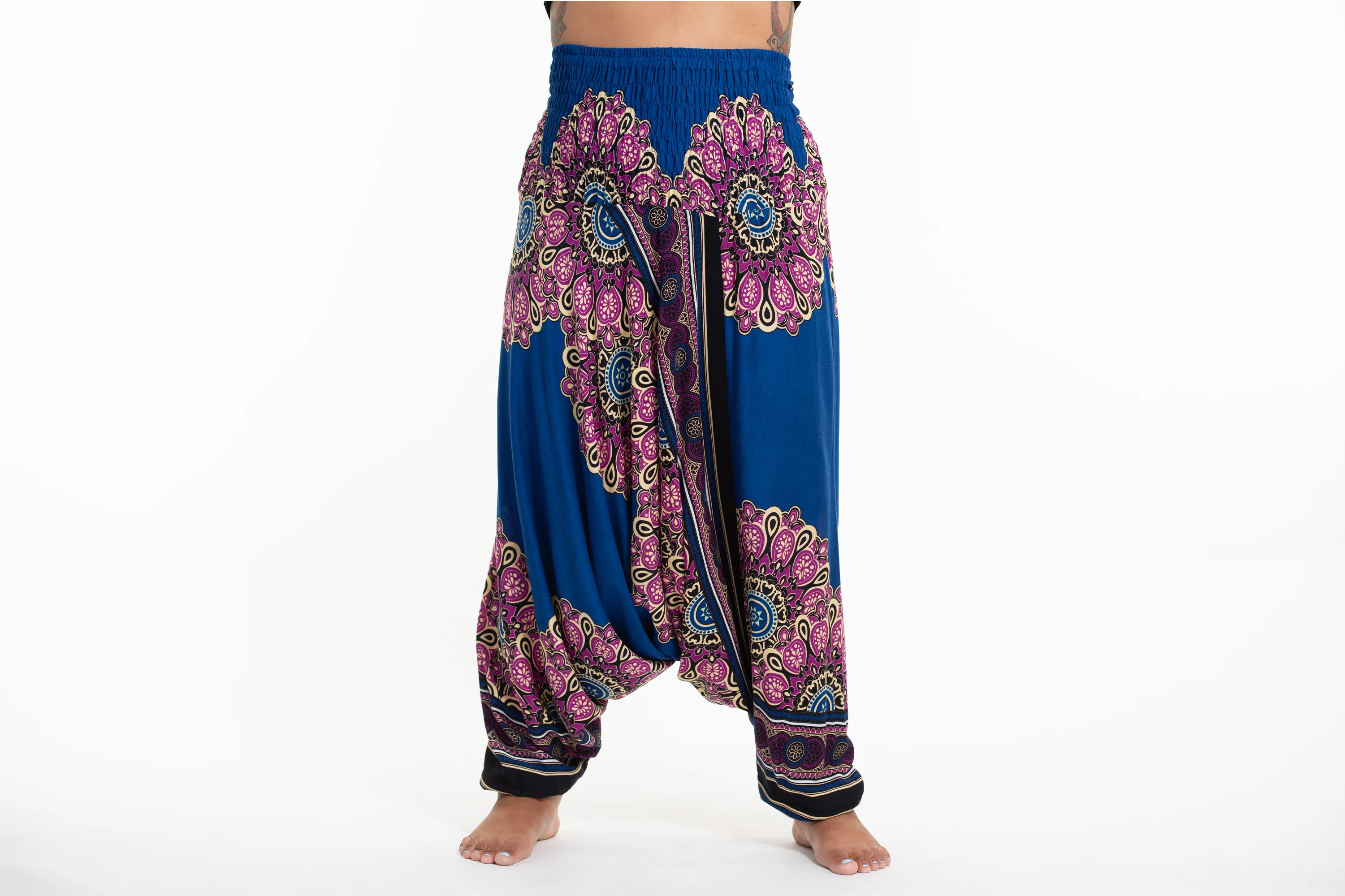 Plus Size Peony Mandalas 2-in-1 Jumpsuit Harem Pants in Blue