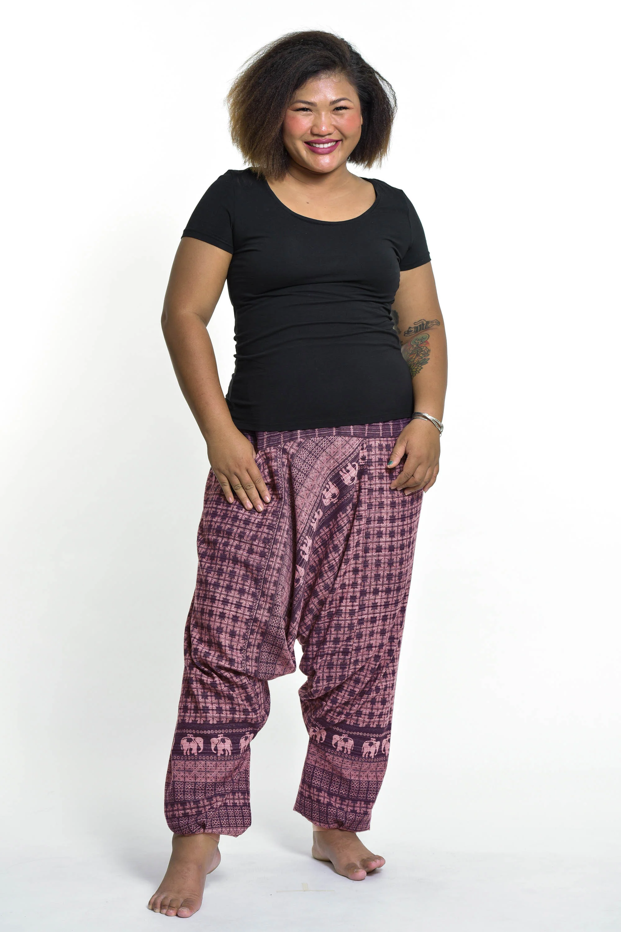Plus Size Hill Tribe Elephant Women's Elephant Pants in Mauve
