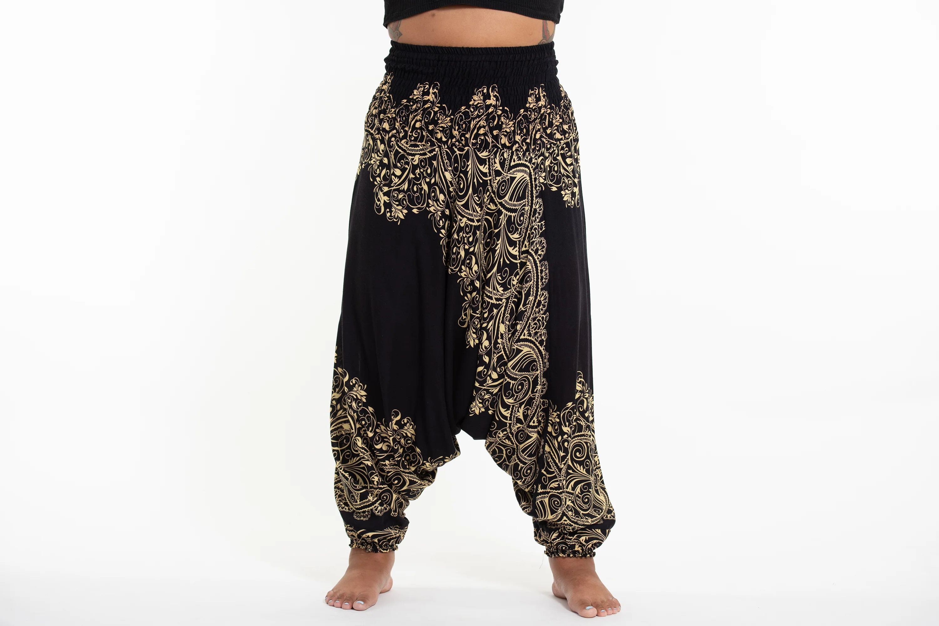 Plus Size Vines 2-in-1 Jumpsuit Harem Pants in Black