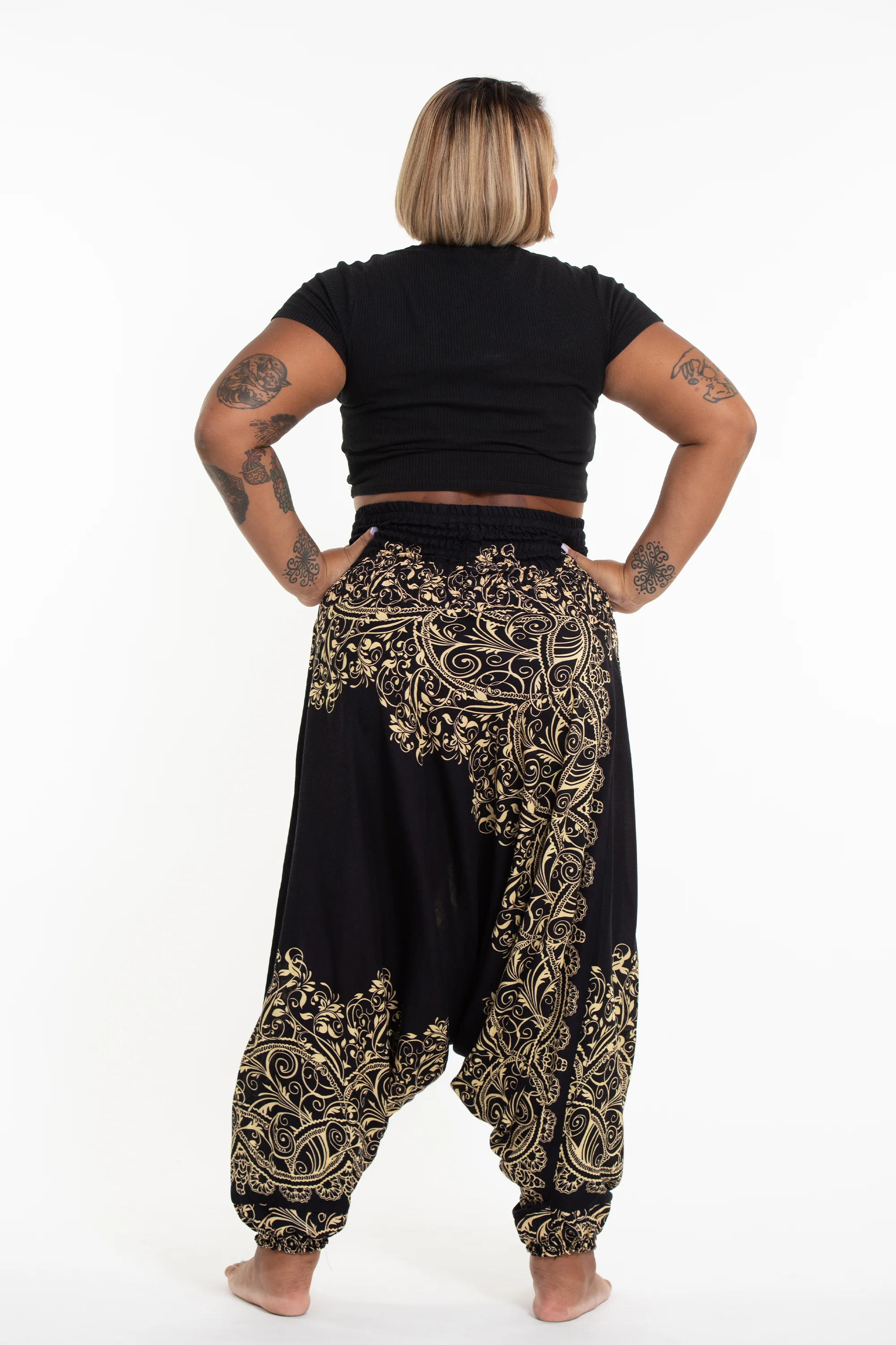 2879-Plus-Size-Vines-2-in-1-Jumpsuit-Harem-Pants-in-Black-4.webp Plus Size Vines 2-in-1 Jumpsuit Harem Pants in Black