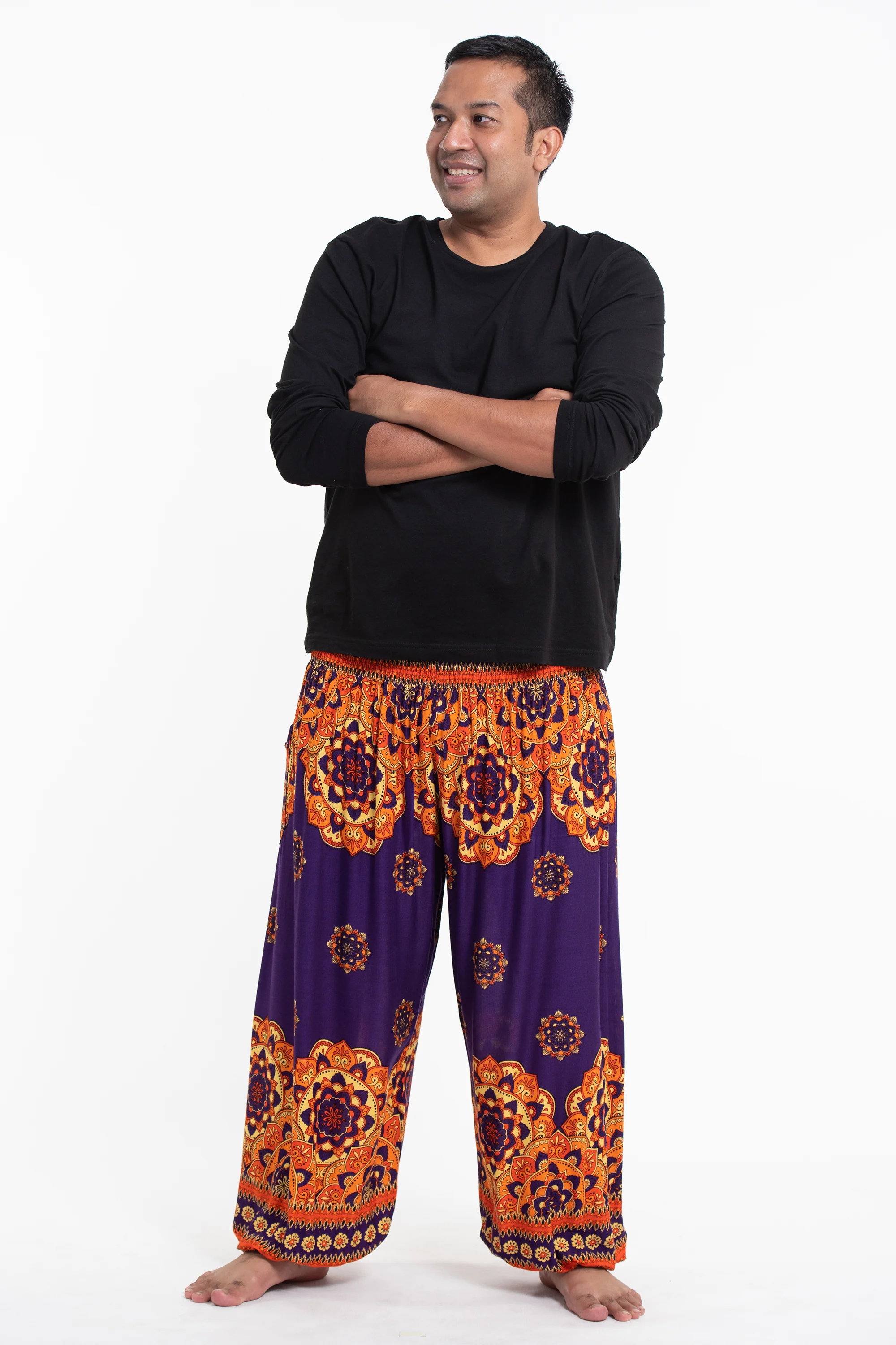 Plus Size Lotus Mandalas Men's Harem Pants in Purple