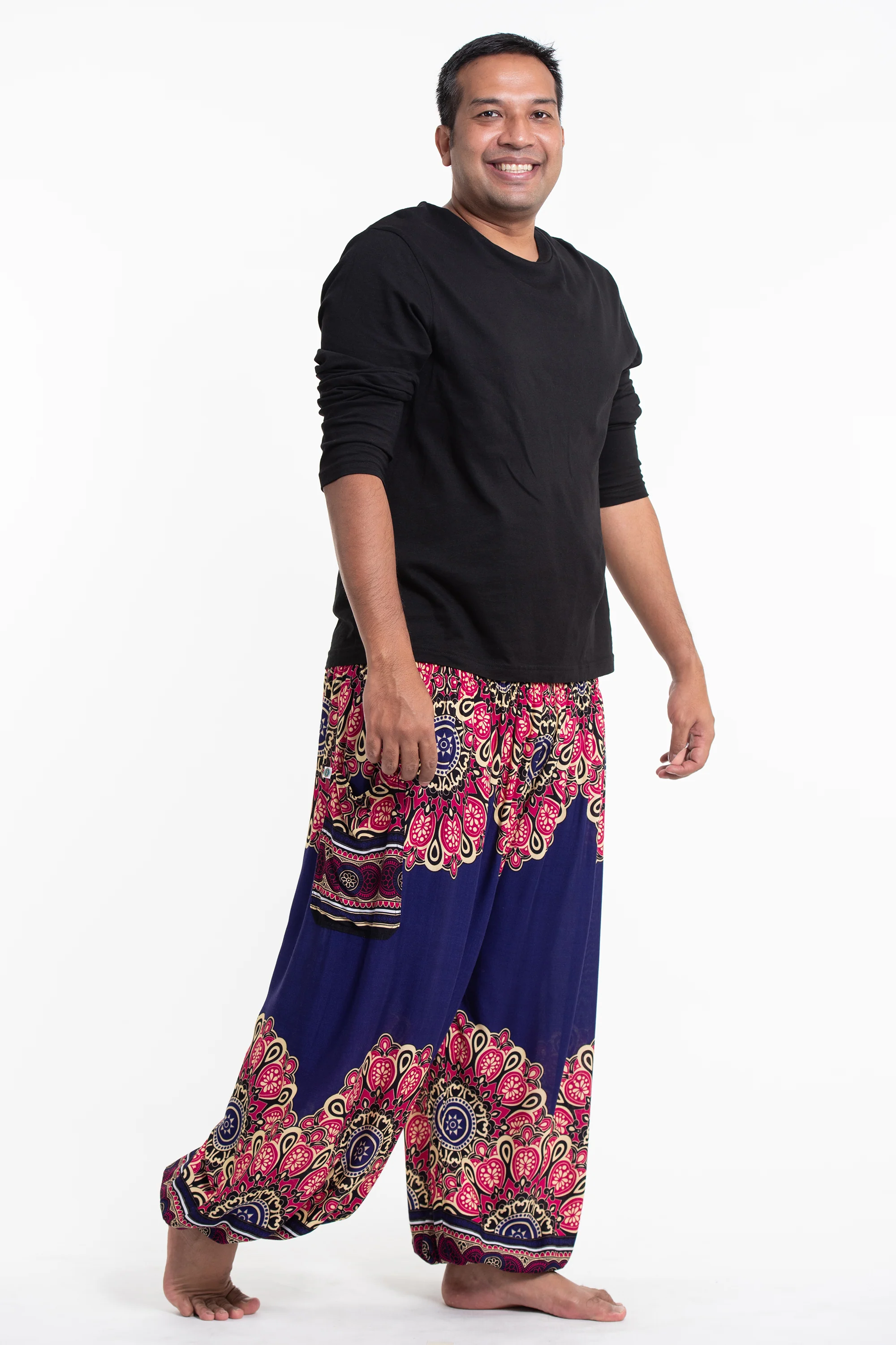 2883-Plus-Size-Peony-Mandalas-Men-s-Harem-Pants-in-Indigo-3.webp Plus Size Peony Mandalas Men's Harem Pants in Indigo