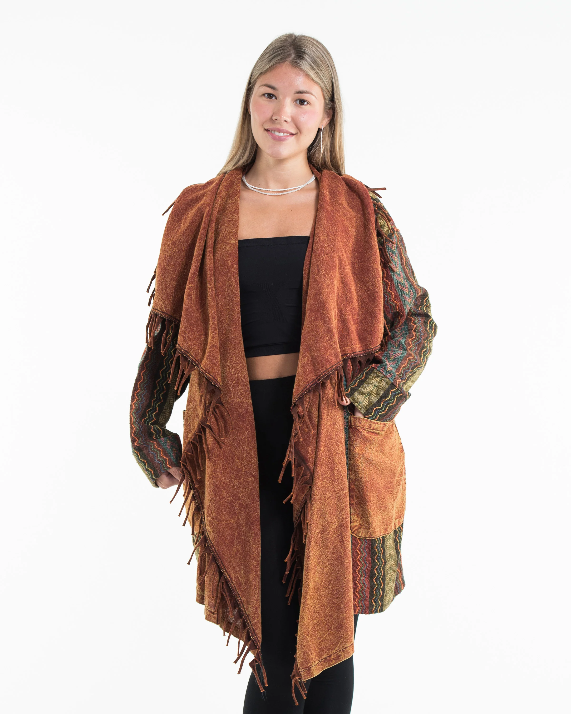 Tribal Cloak Jacket | Stonewash Drape in Rust