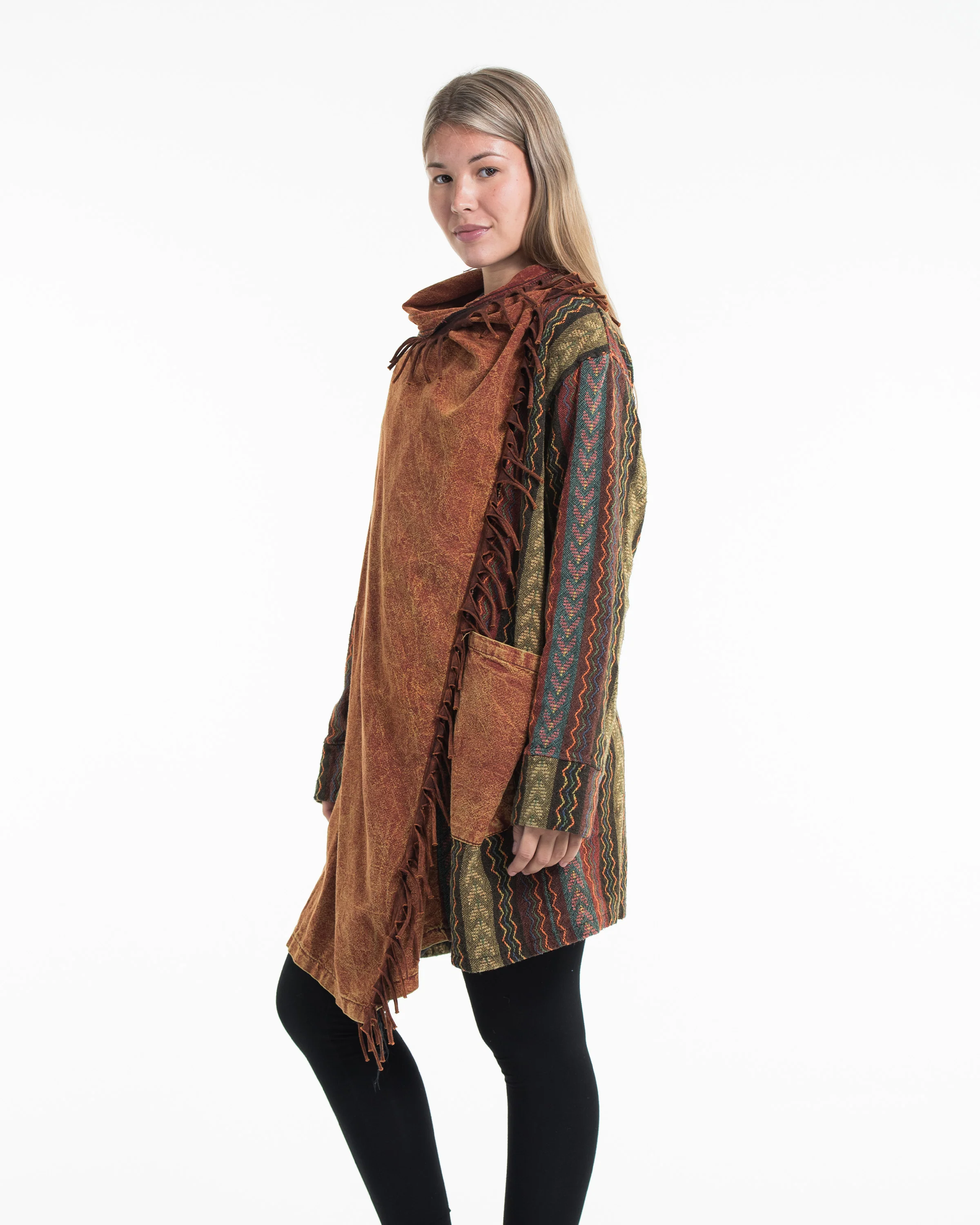 Tribal Cloak Jacket | Stonewash Drape in Rust