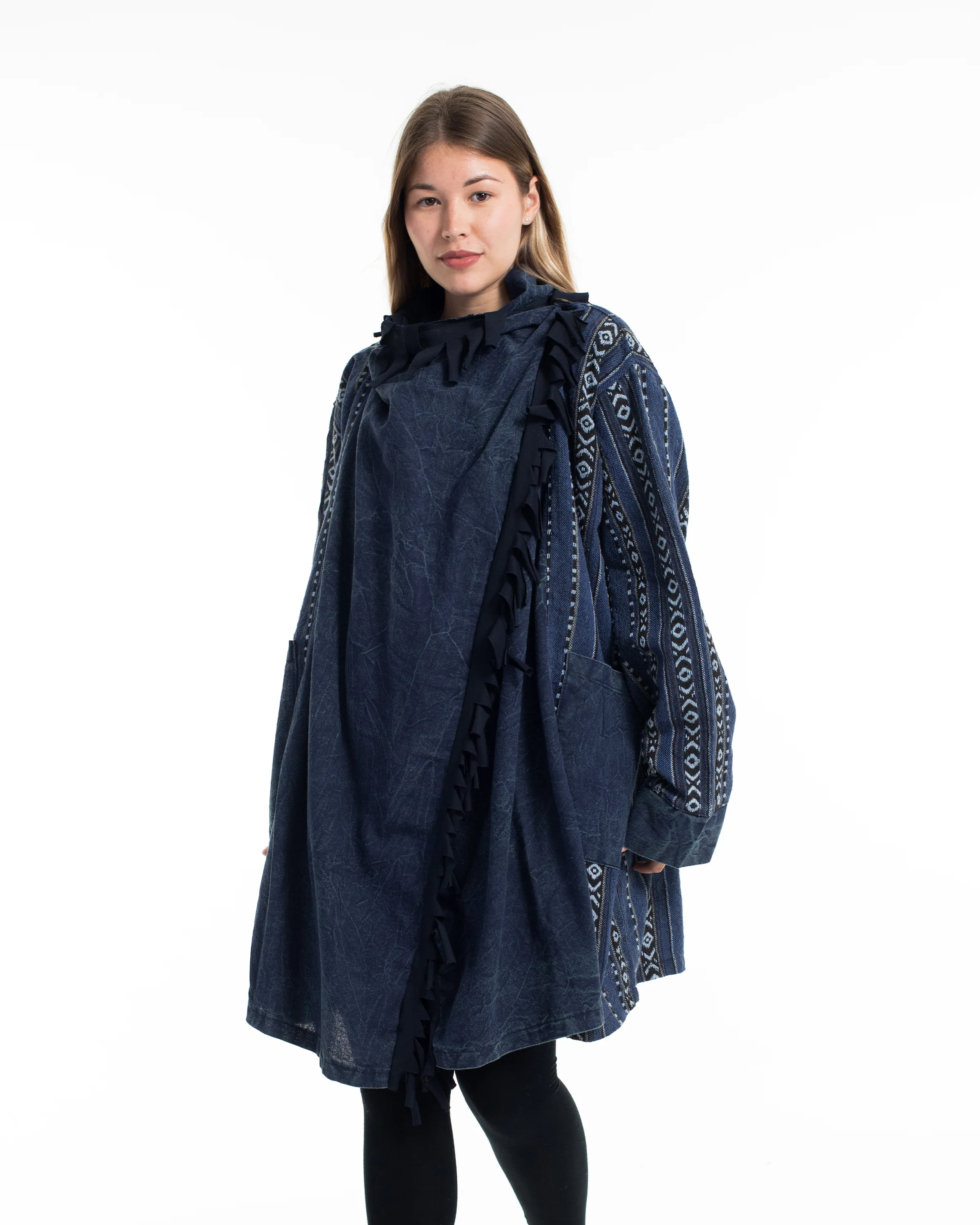 Tribal Cloak Jacket | Stonewash Drape in Blue