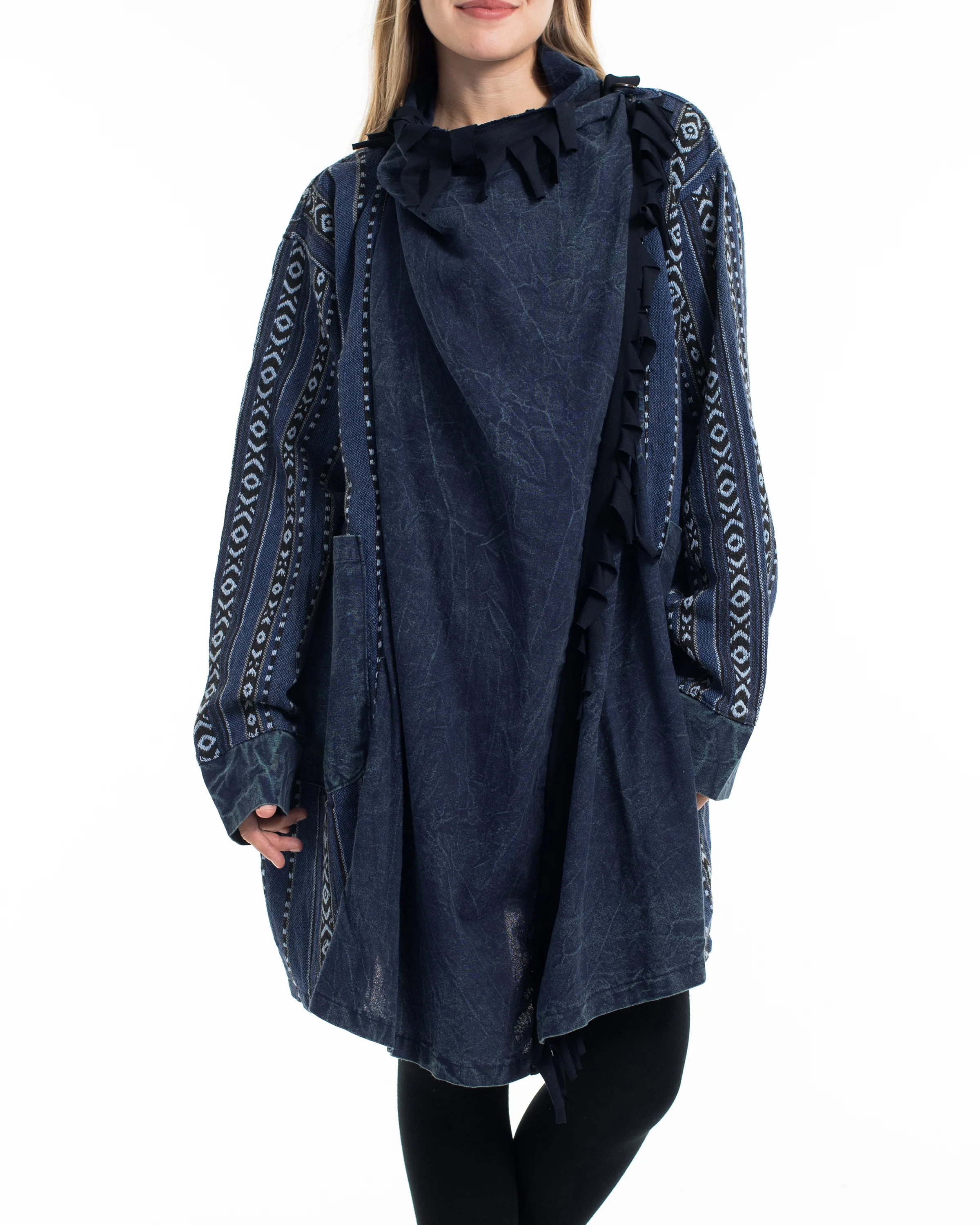 Tribal Cloak Jacket | Stonewash Drape in Blue