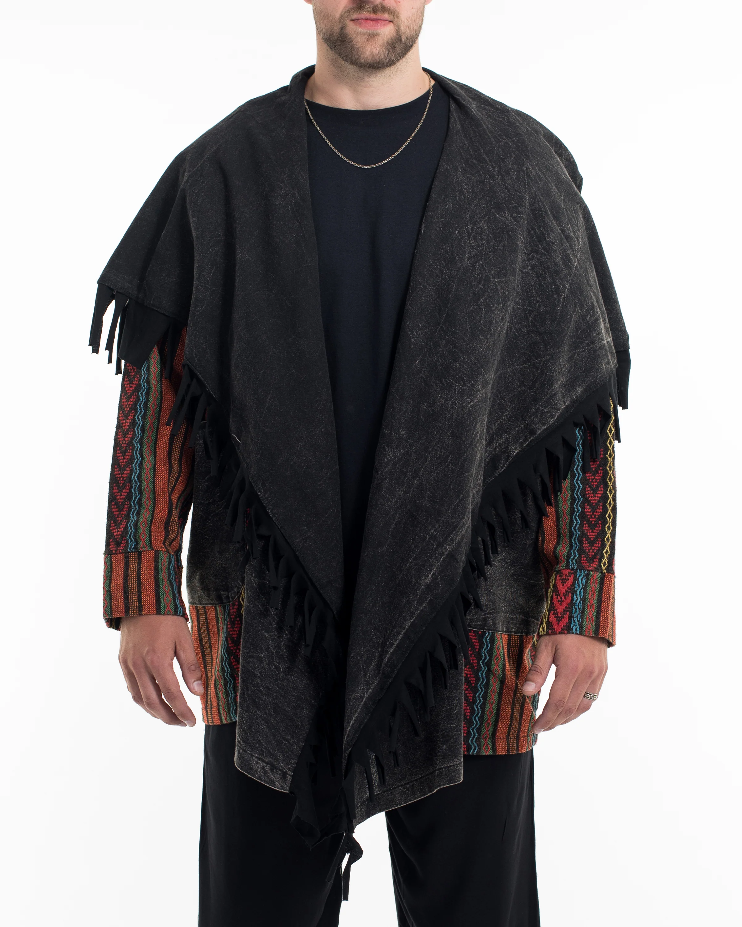 Tribal Cloak Jacket | Stonewash Drape in Black