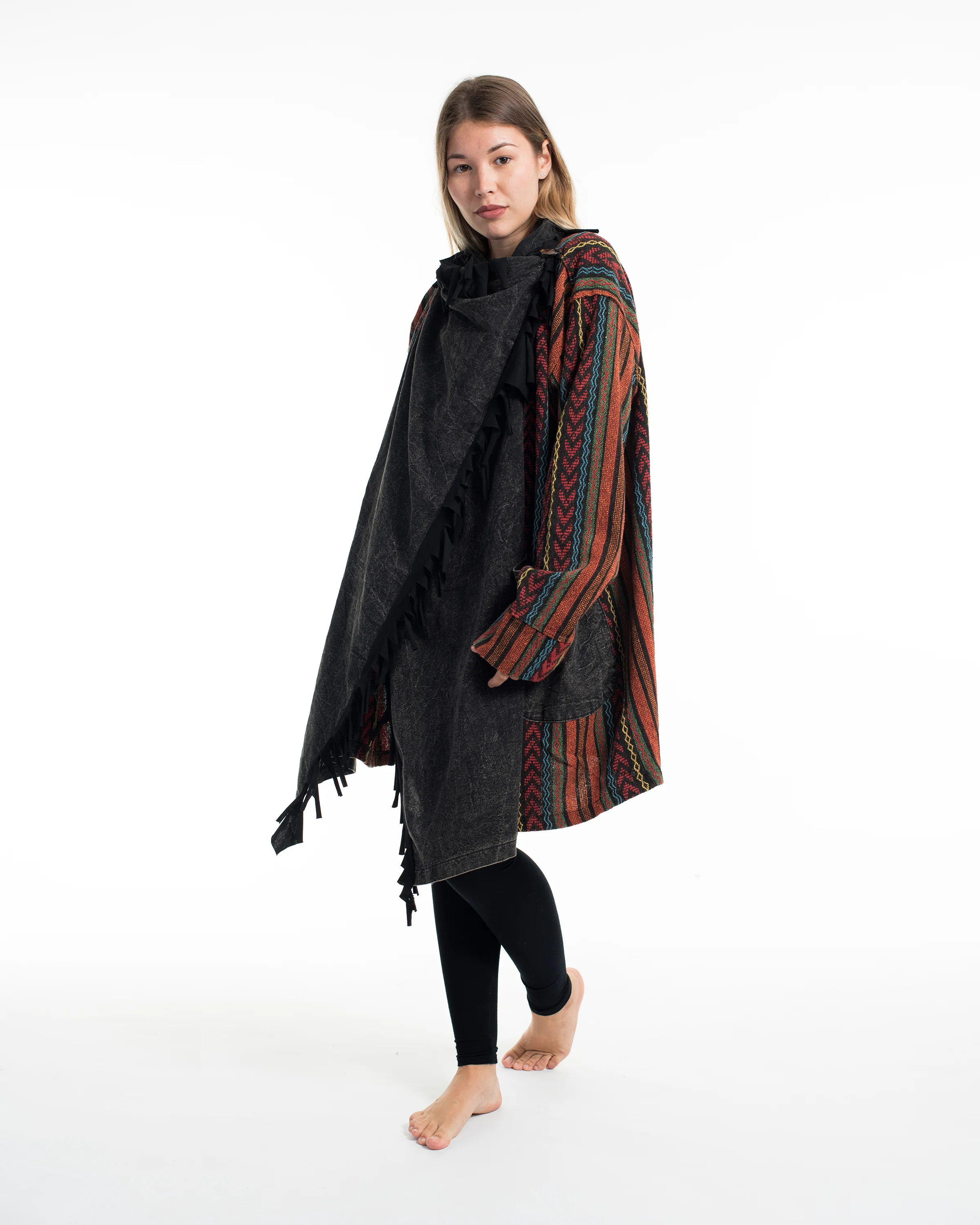 2887-Tribal-Cloak-Jacket-Stonewash-Drape-in-Black-3.webp Tribal Cloak Jacket | Stonewash Drape in Black