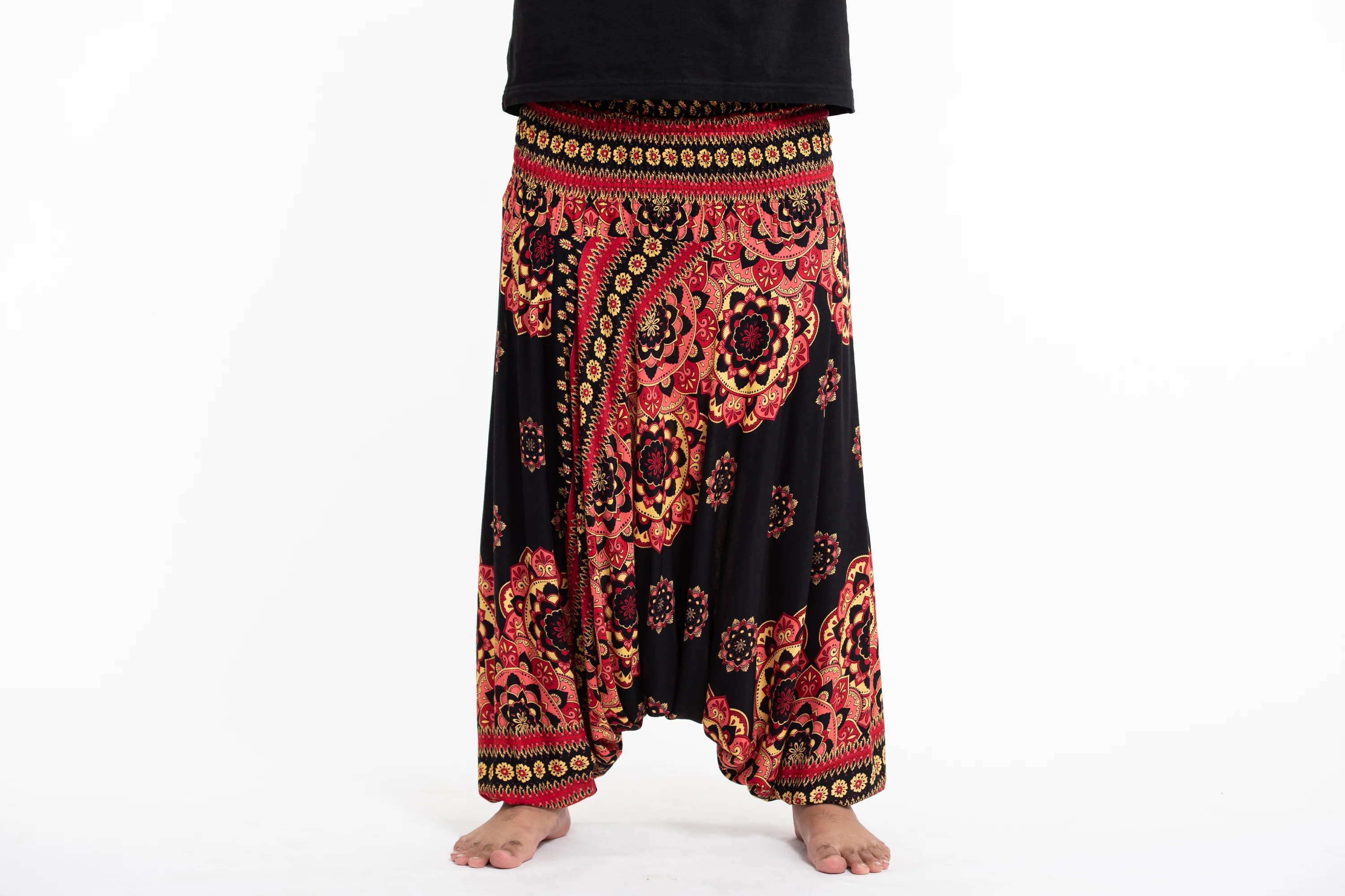 2889-Plus-Size-Lotus-Mandalas-Drop-Crotch-Men-s-Harem-Pants-in-Black-2.webp Plus Size Lotus Mandalas Drop Crotch Men's Harem Pants in Black