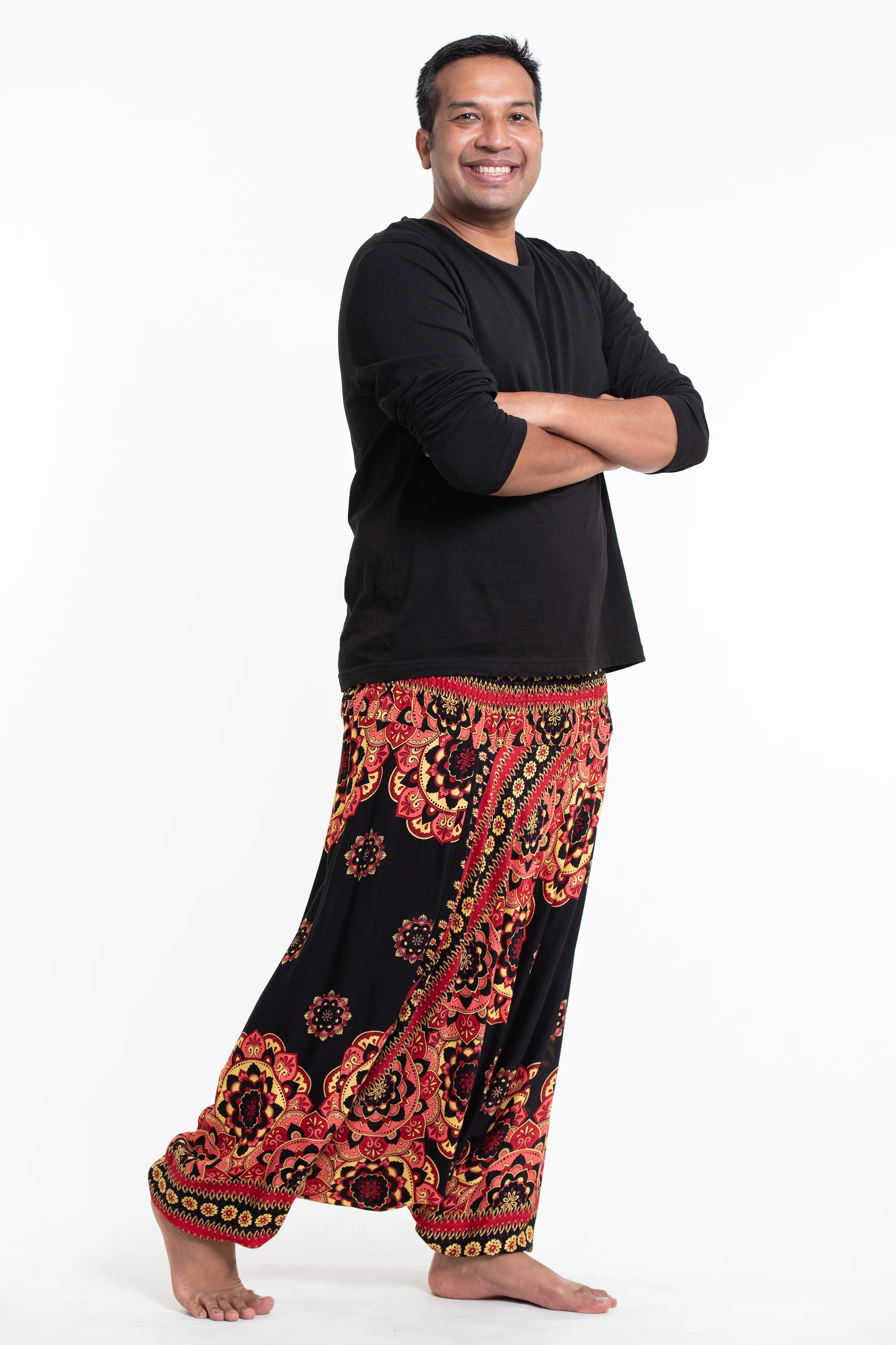 2889-Plus-Size-Lotus-Mandalas-Drop-Crotch-Men-s-Harem-Pants-in-Black-3.webp Plus Size Lotus Mandalas Drop Crotch Men's Harem Pants in Black