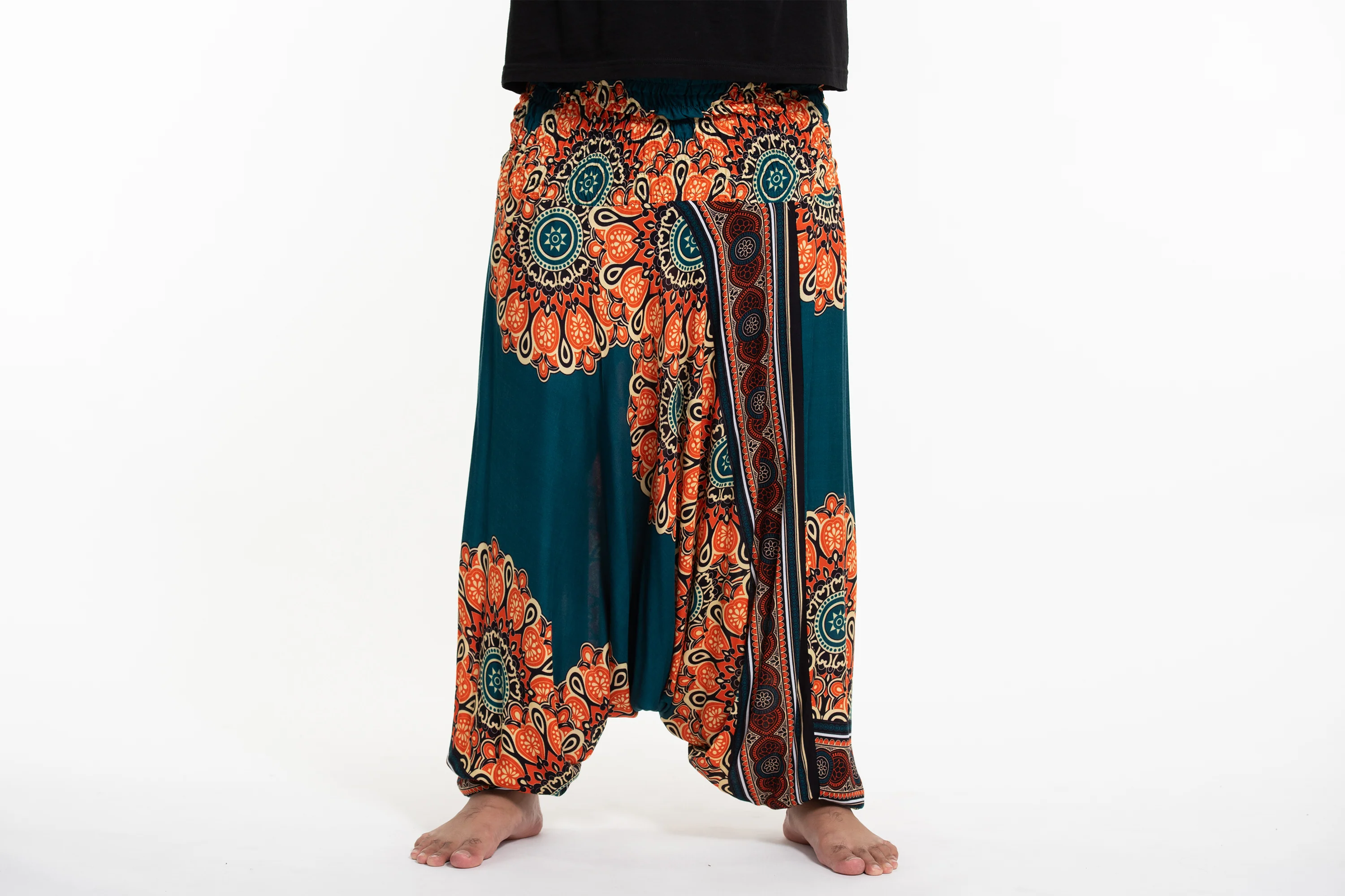 2893-Plus-Size-Peony-Mandalas-Drop-Crotch-Men-s-Harem-Pants-in-Teal-2.webp Plus Size Peony Mandalas Drop Crotch Men's Harem Pants in Teal