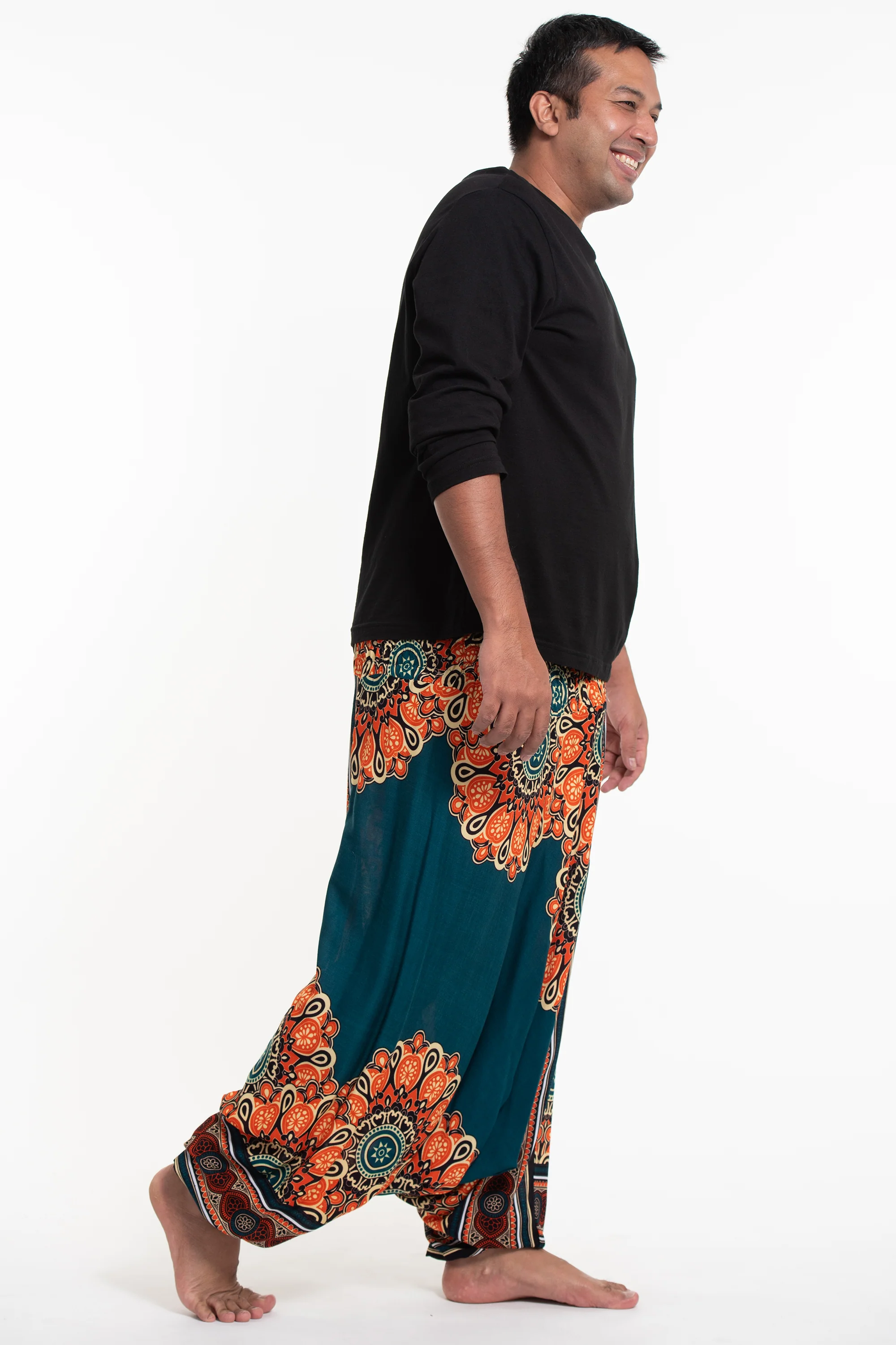 2893-Plus-Size-Peony-Mandalas-Drop-Crotch-Men-s-Harem-Pants-in-Teal-3.webp Plus Size Peony Mandalas Drop Crotch Men's Harem Pants in Teal