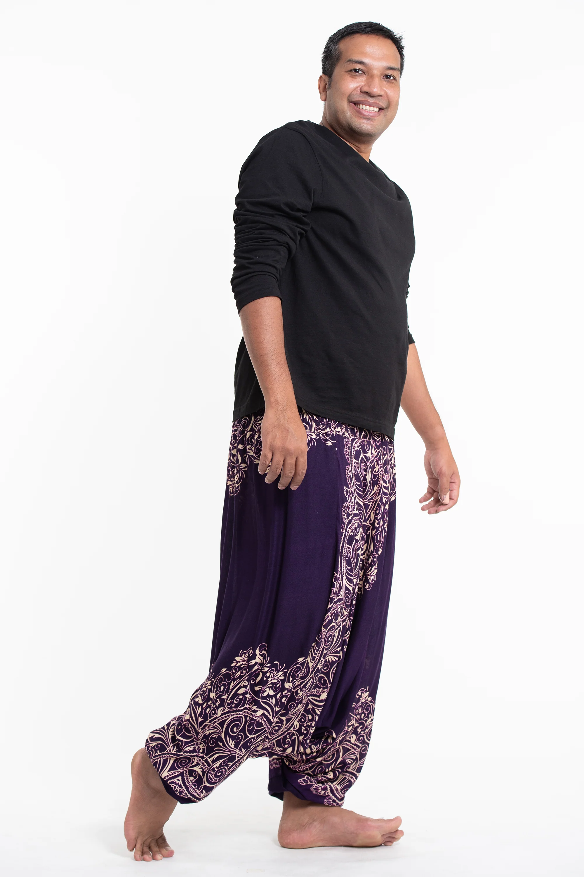 2895-Plus-Size-Vines-Drop-Crotch-Men-s-Harem-Pants-in-Purple-3.webp Plus Size Vines Drop Crotch Men's Harem Pants in Purple