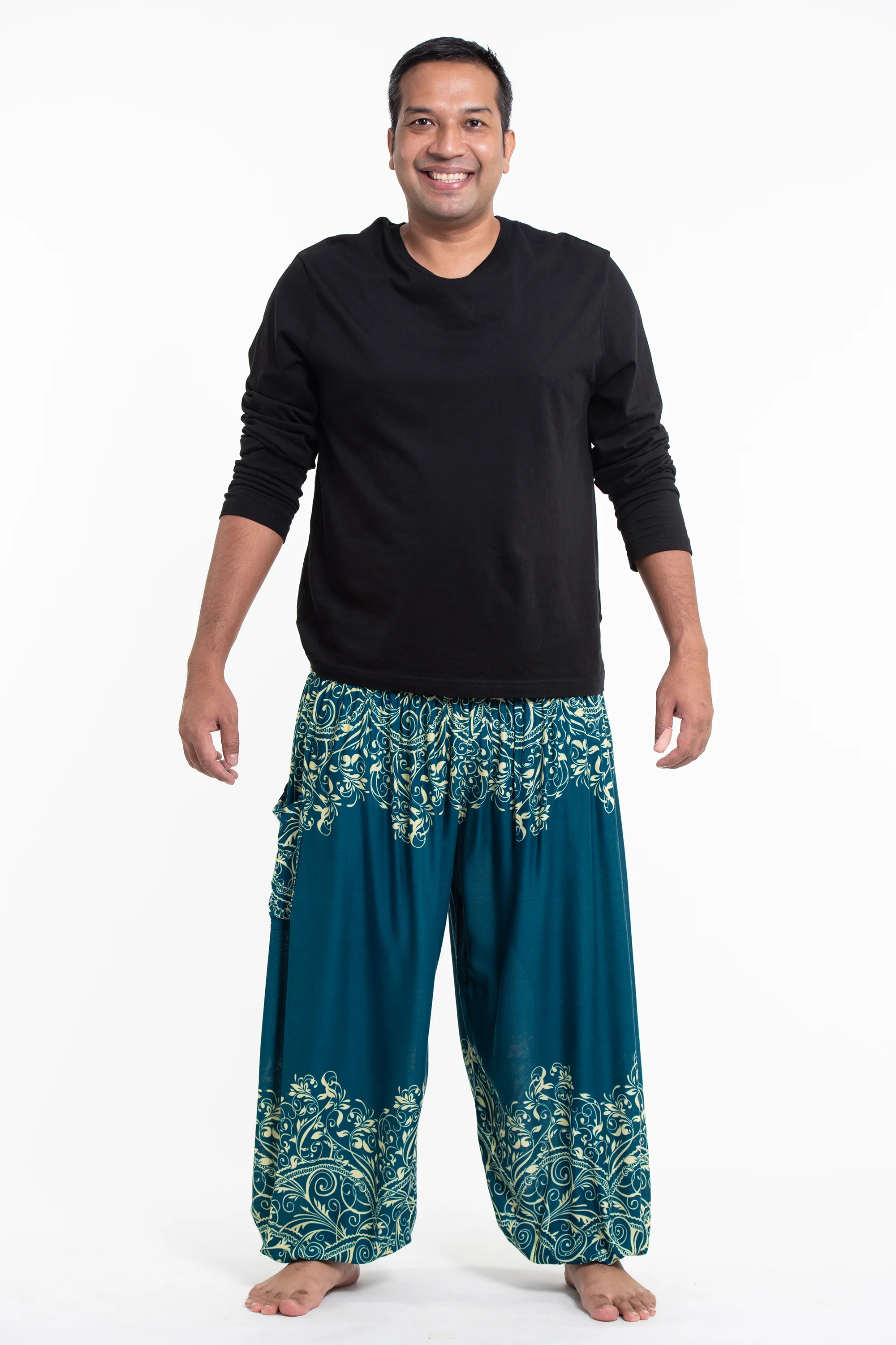 Plus Size Vines Men's Harem Pants in Turquoise