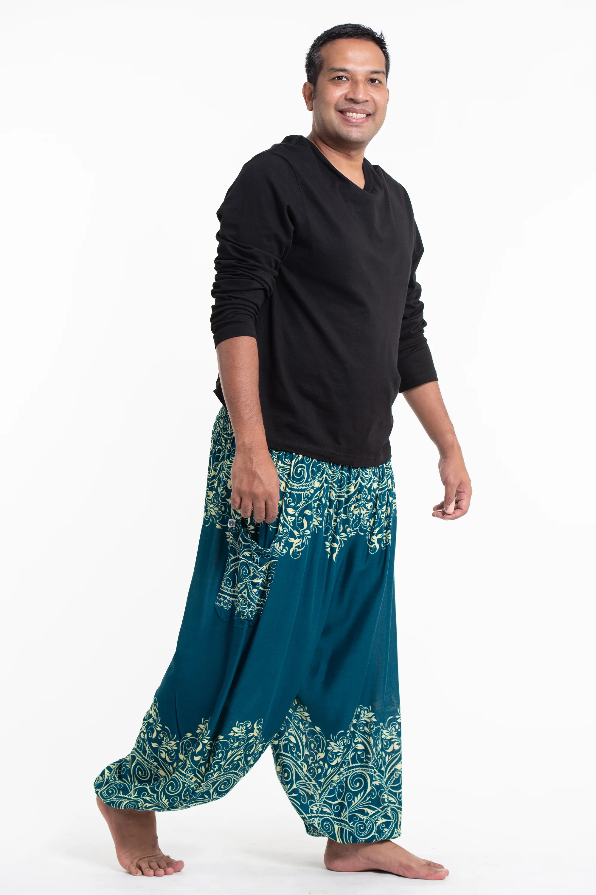 2896-Plus-Size-Vines-Men-s-Harem-Pants-in-Turquoise-3.webp Plus Size Vines Men's Harem Pants in Turquoise