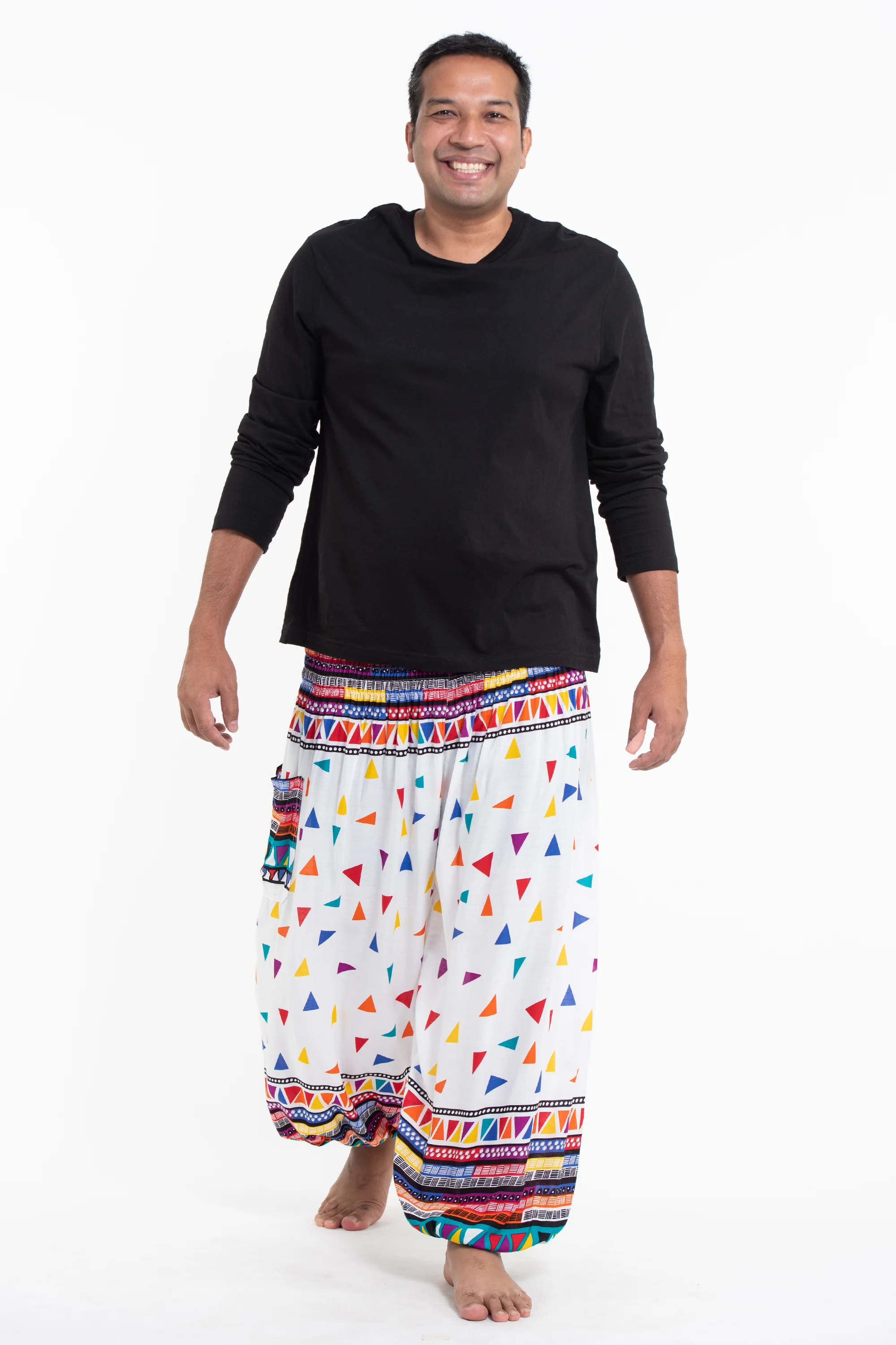 Plus Size Triangles Men's Harem Pants in White