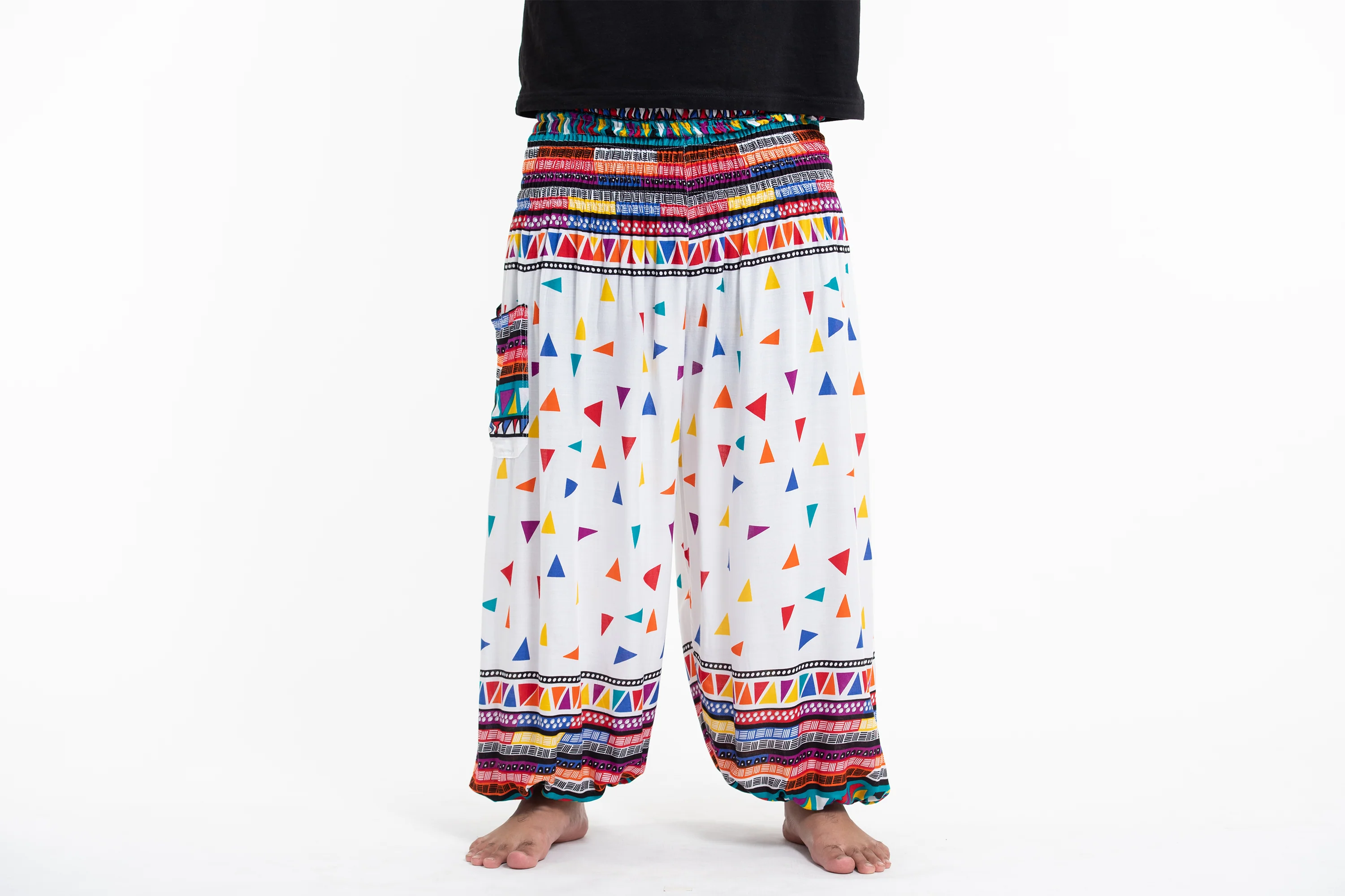Plus Size Triangles Men's Harem Pants in White