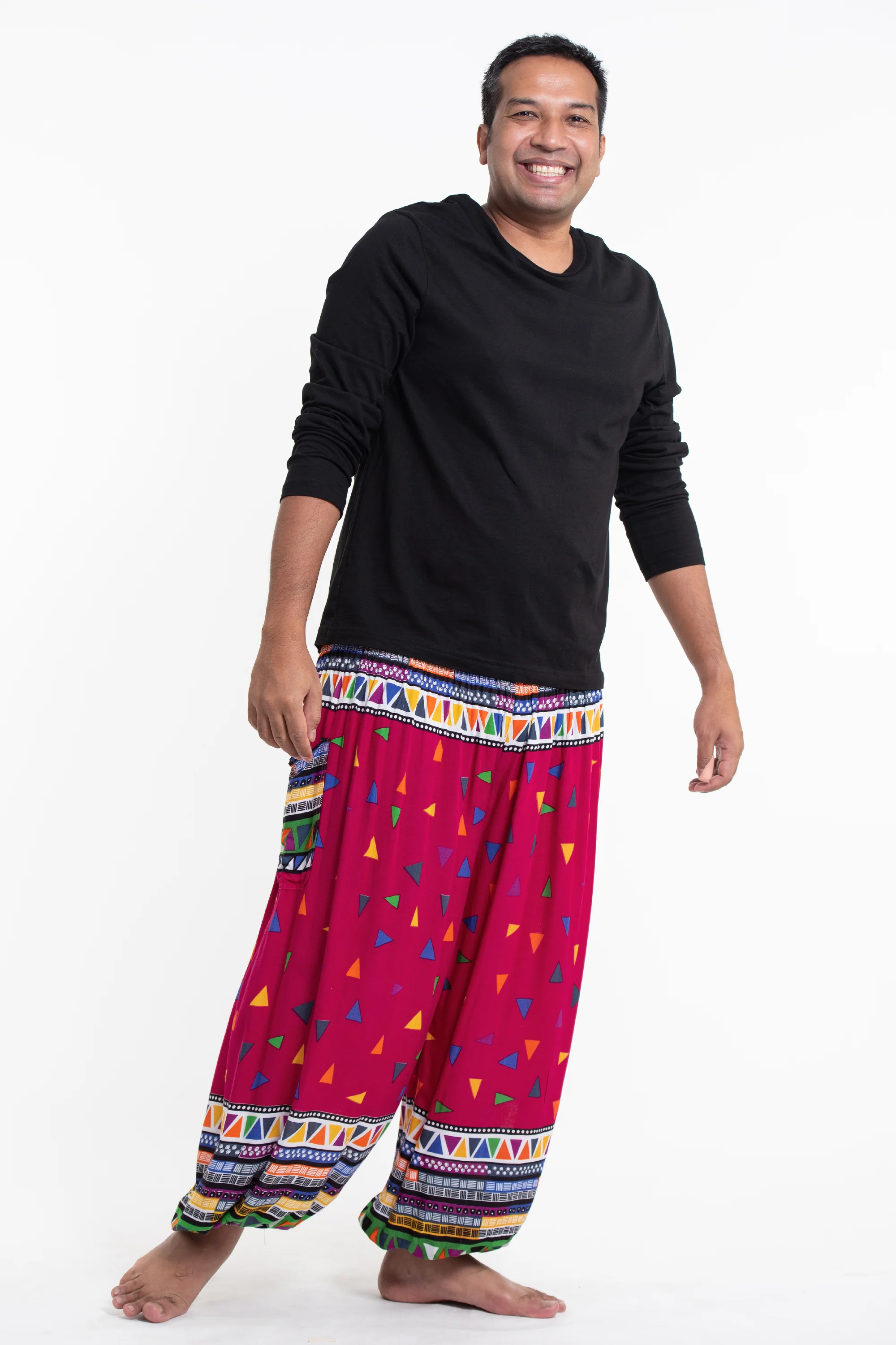 Plus Size Triangles Men's Harem Pants in Pink