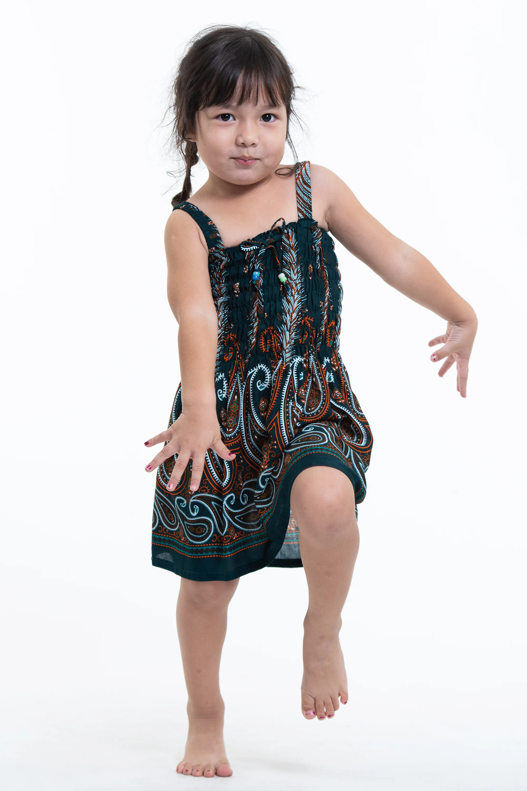 290-Kids-Paisley-Feathers-Smock-Dress-in-Green-5.webp Kids Paisley Feathers Smock Dress in Green