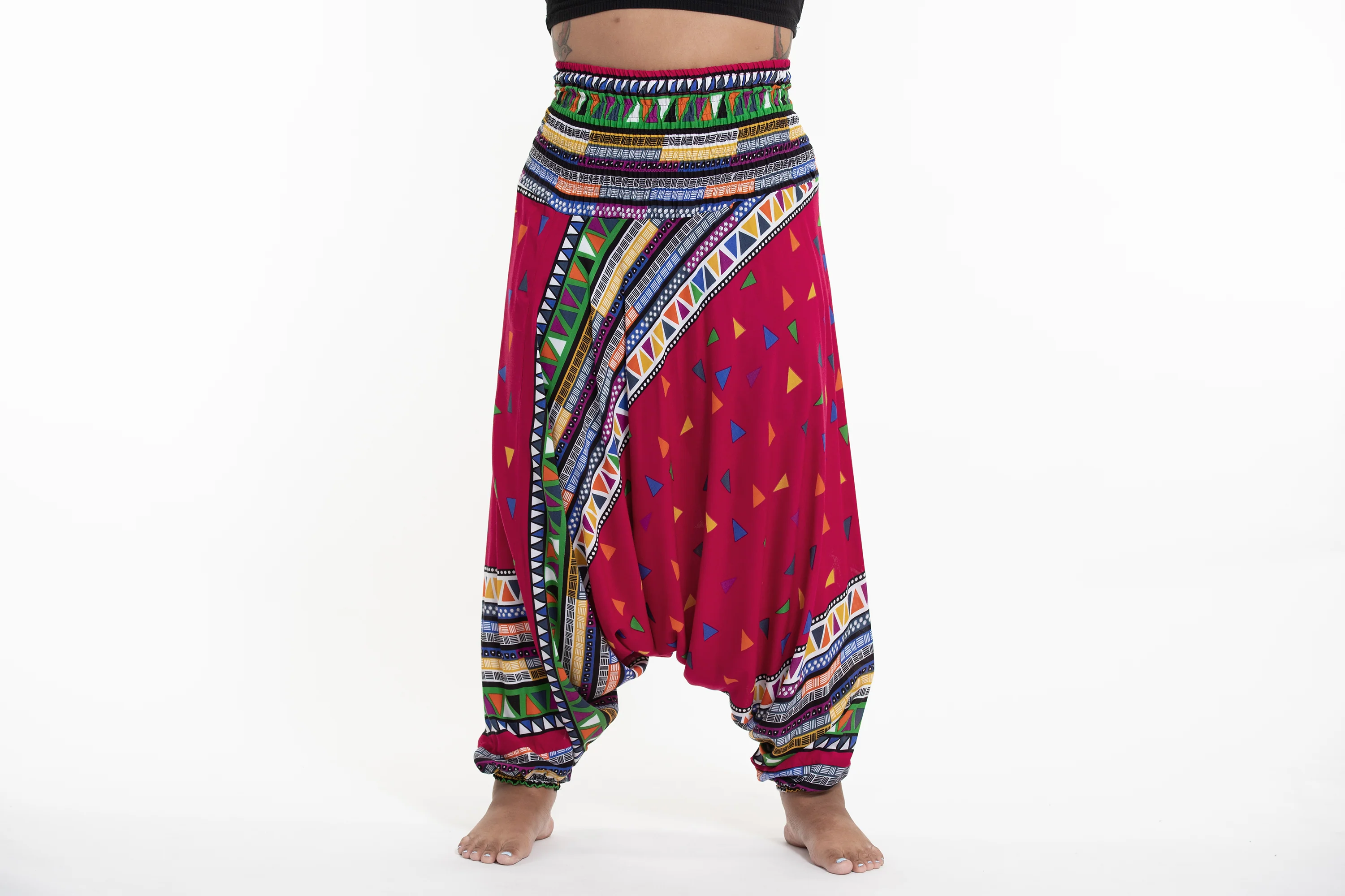 Plus Size Triangles 2-in-1 Jumpsuit Harem Pants in Pink