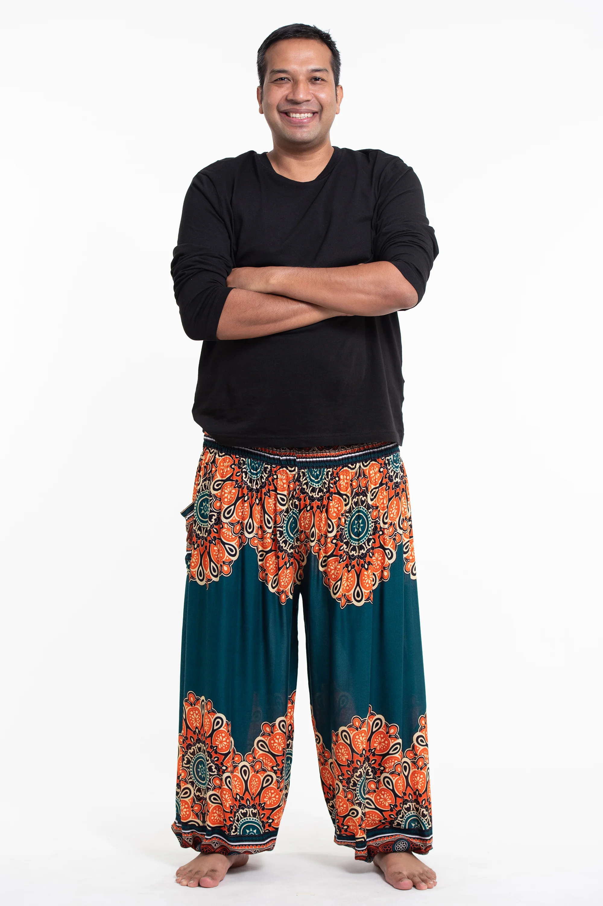 Plus Size Peony Mandalas Men's Harem Pants in Teal