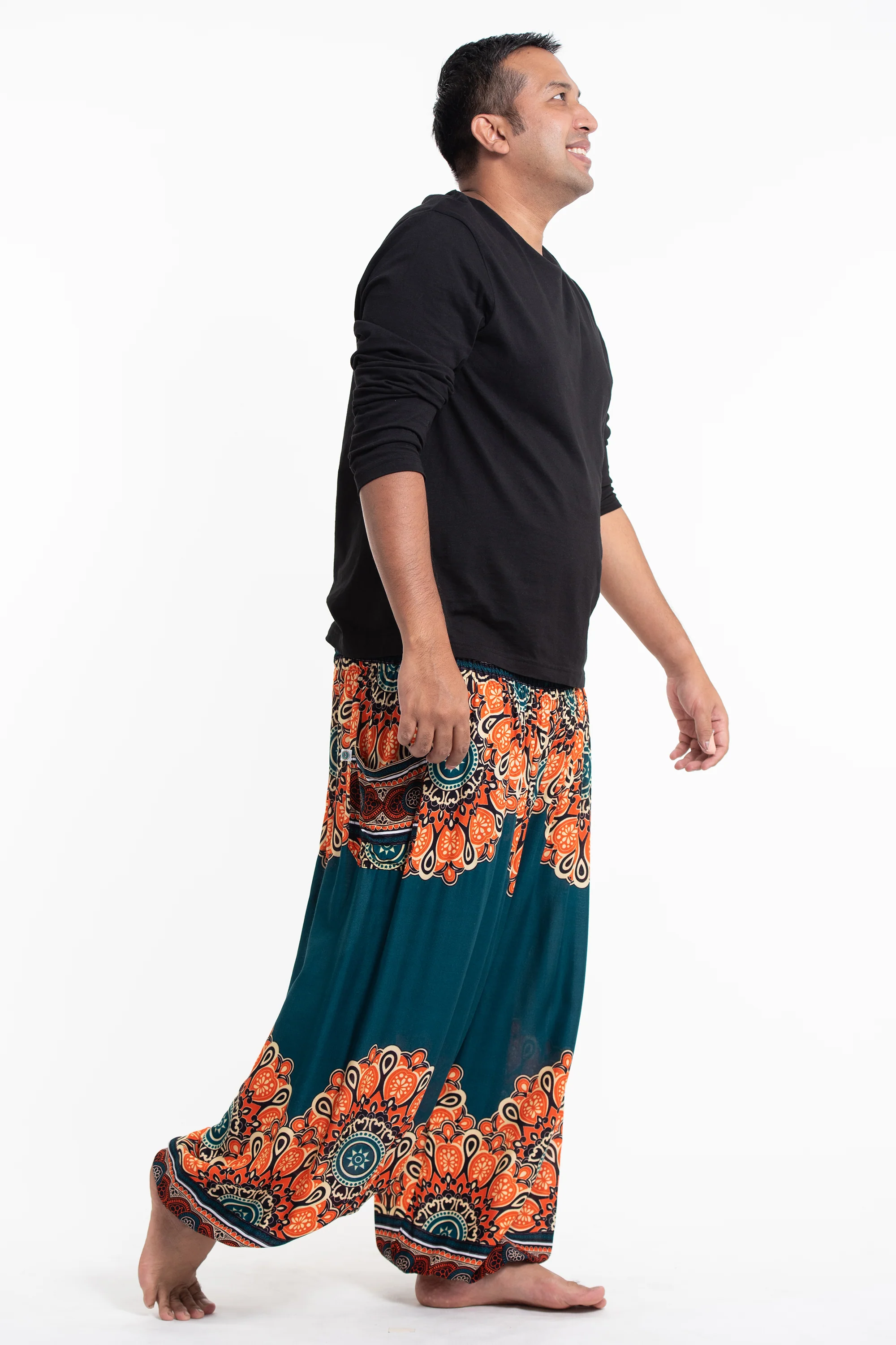 2905-Plus-Size-Peony-Mandalas-Men-s-Harem-Pants-in-Teal-3.webp Plus Size Peony Mandalas Men's Harem Pants in Teal