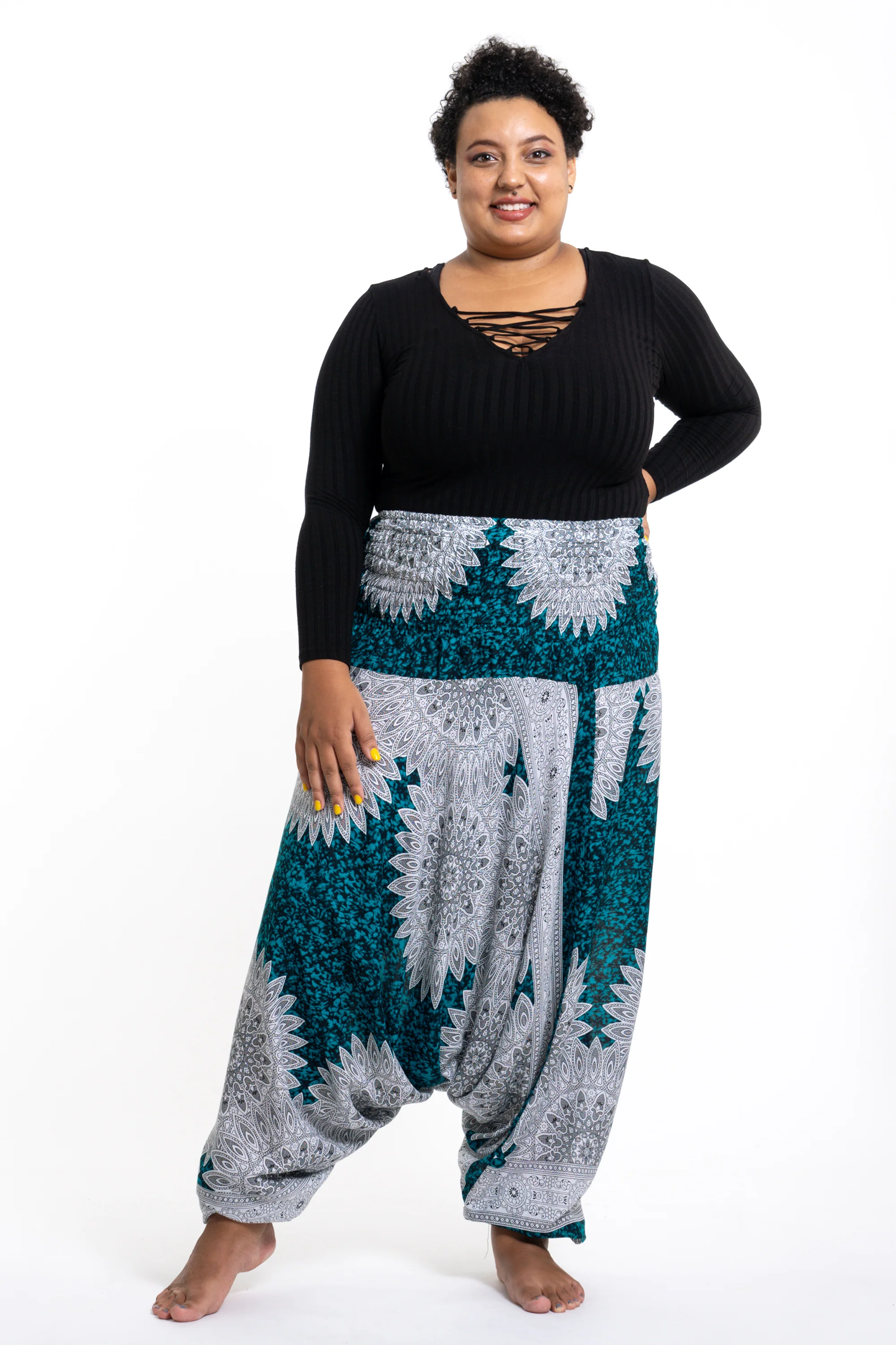 Plus Size Marble Mandalas 2-in-1 Jumpsuit Harem Pants in Turquoise