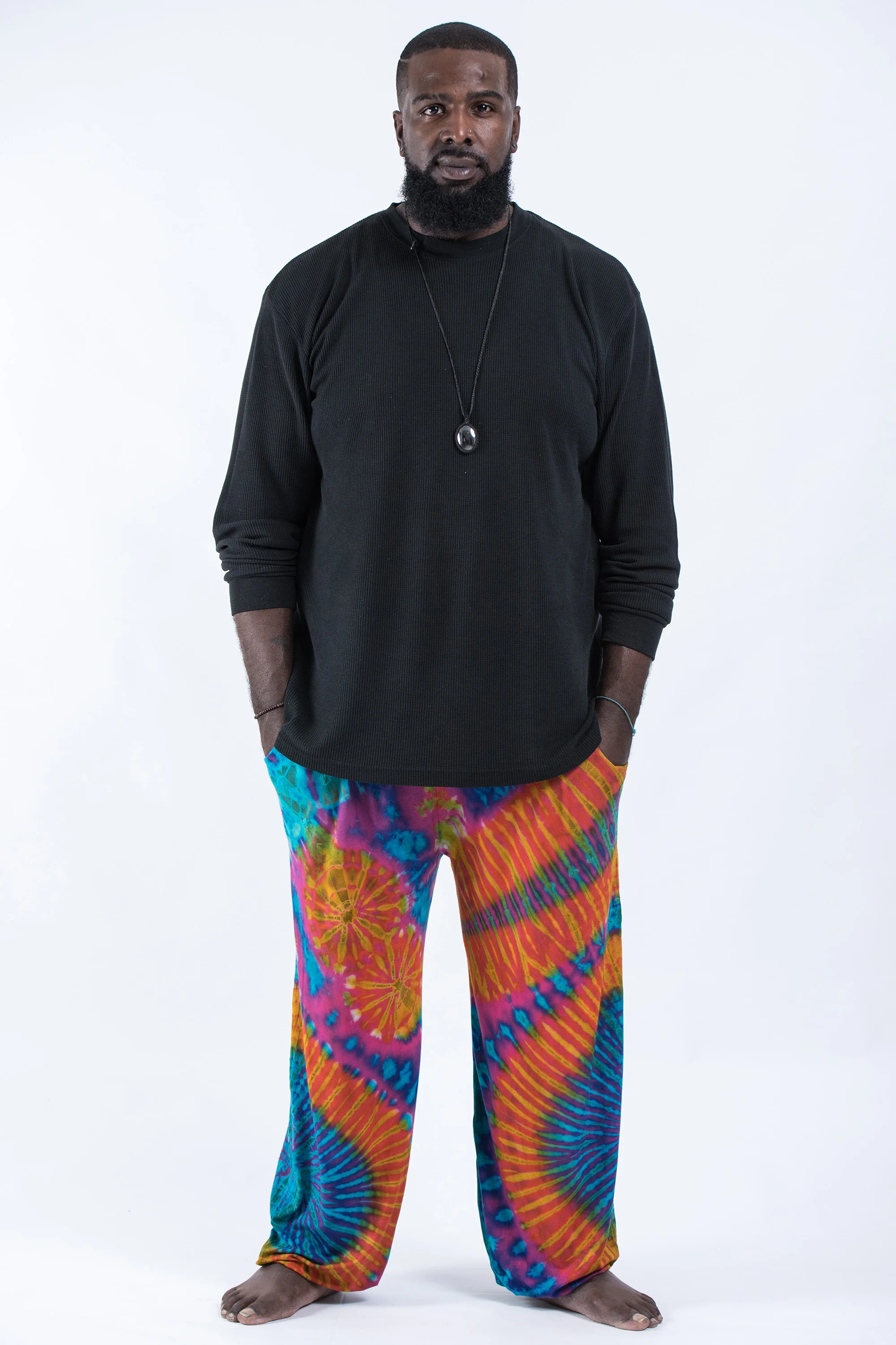 Plus Size Tie Dye Cotton Men Harem Pants in Blue Orange