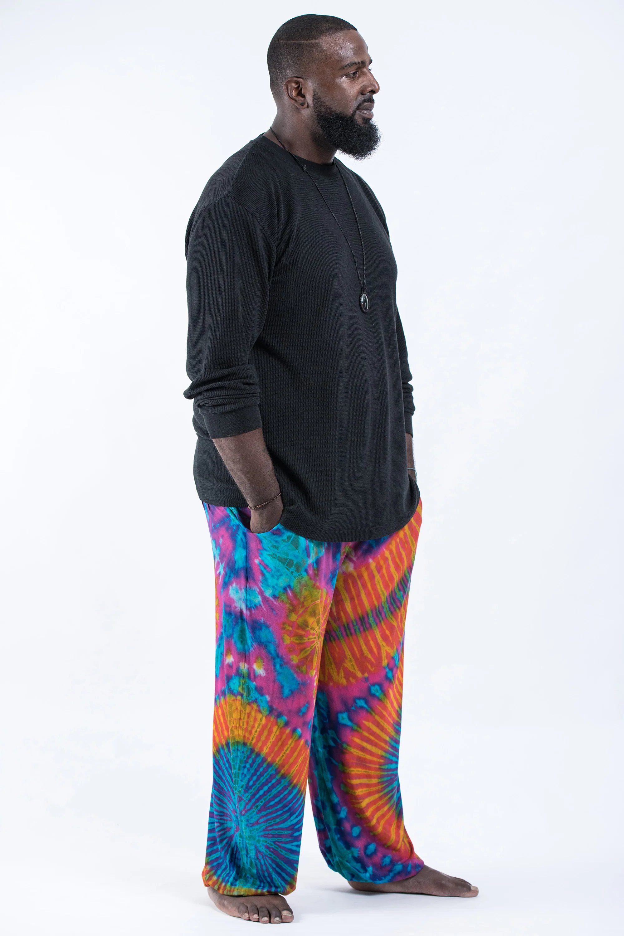 2908-Plus-Size-Tie-Dye-Cotton-Men-Harem-Pants-in-Blue-Orange-3.webp Plus Size Tie Dye Cotton Men Harem Pants in Blue Orange