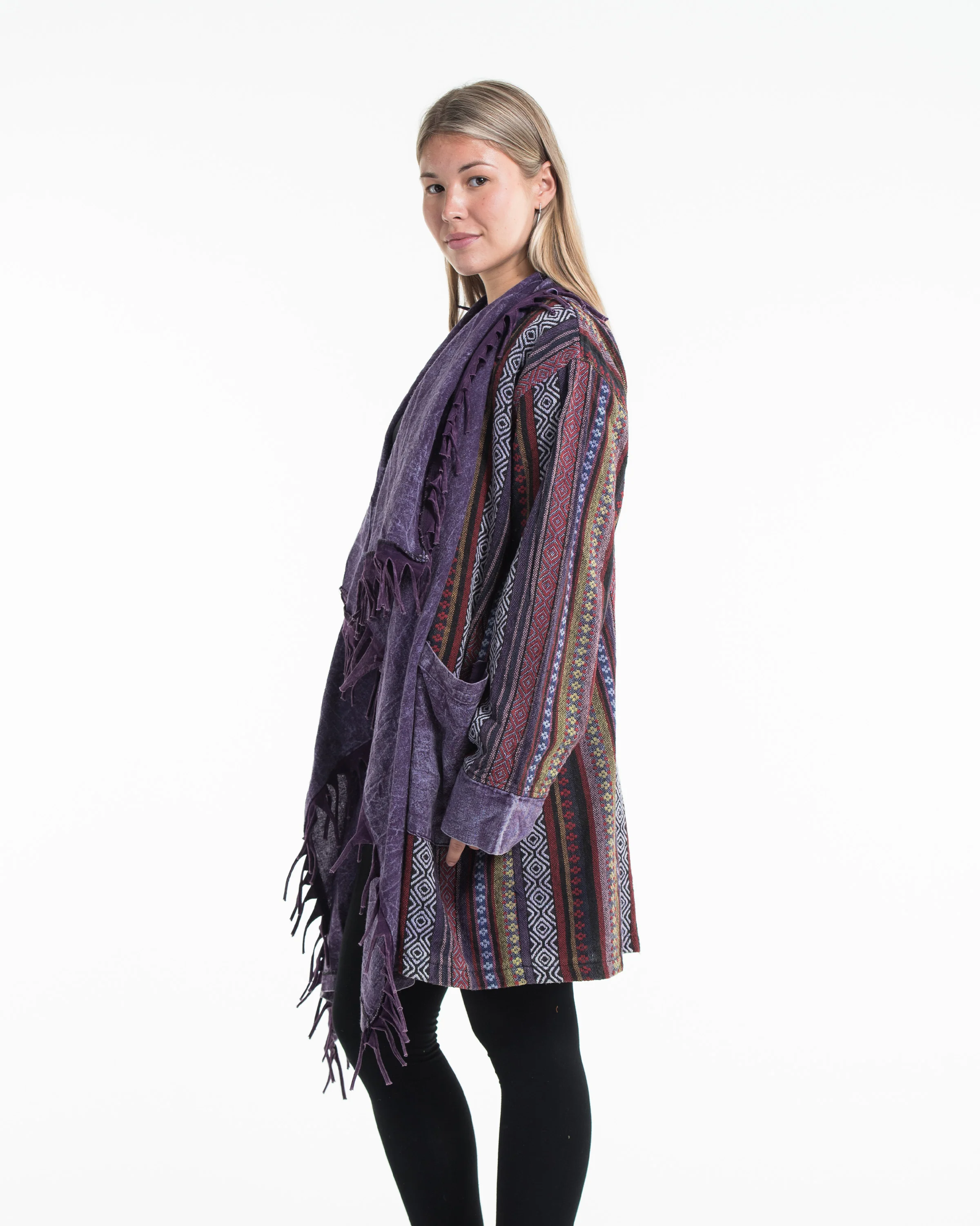 Tribal Cloak Jacket | Stonewash Drape in Violet