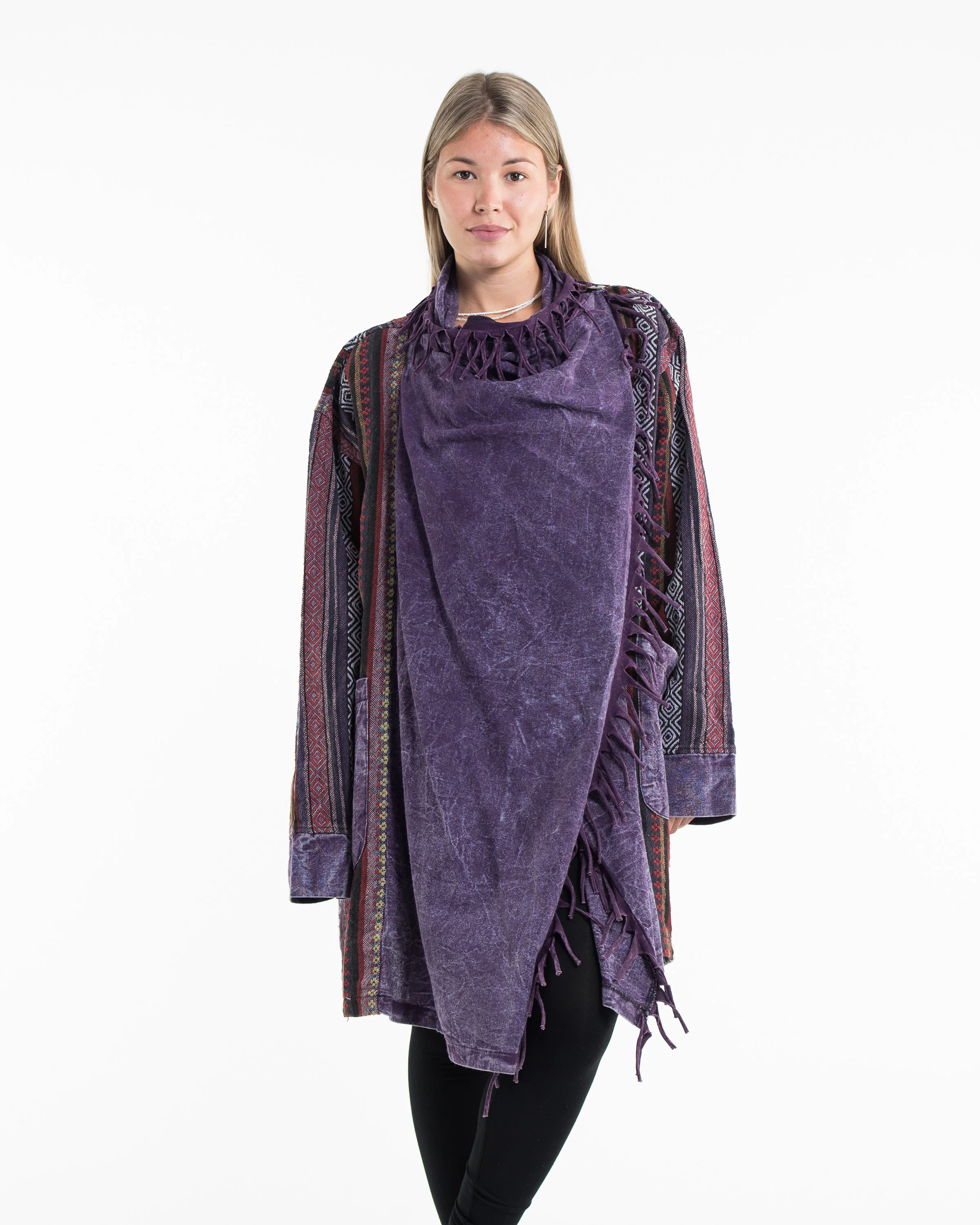 2909-Tribal-Cloak-Jacket-Stonewash-Drape-in-Violet-4.webp Tribal Cloak Jacket | Stonewash Drape in Violet