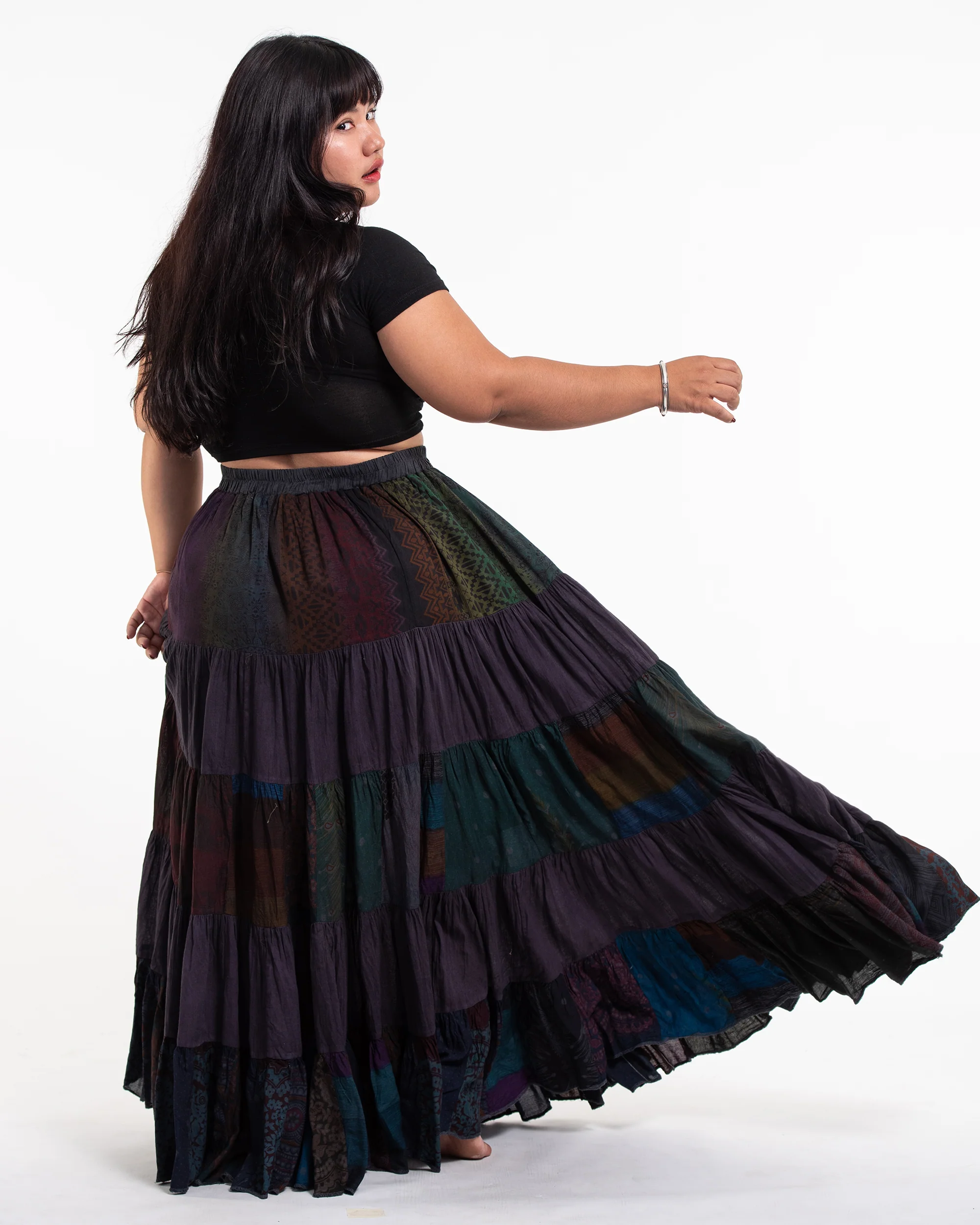 2920-Plus-Size-Patchwork-Long-Skirt-in-Purple-Brown-3.webp Plus Size Patchwork Long Skirt in Purple Brown