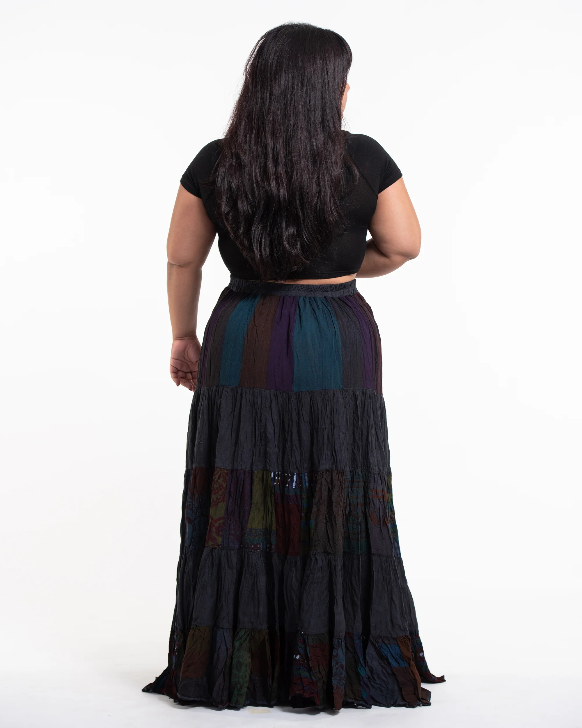 2921-Plus-Size-Patchwork-Long-Skirt-in-Shadow-Black-4.webp Plus Size Patchwork Long Skirt in Shadow Black