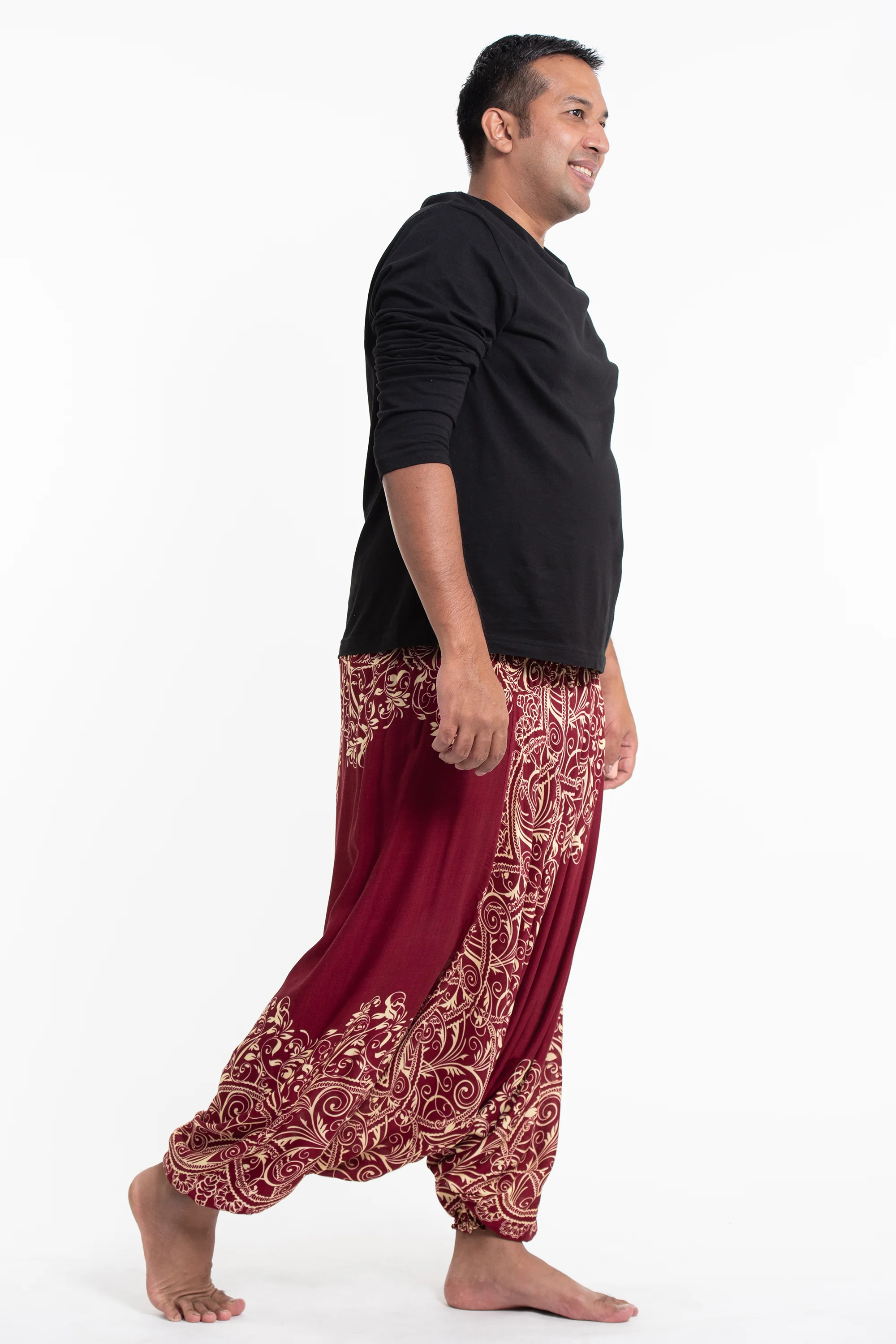 2923-Plus-Size-Vines-Drop-Crotch-Men-s-Harem-Pants-in-Red-3.webp Plus Size Vines Drop Crotch Men's Harem Pants in Red