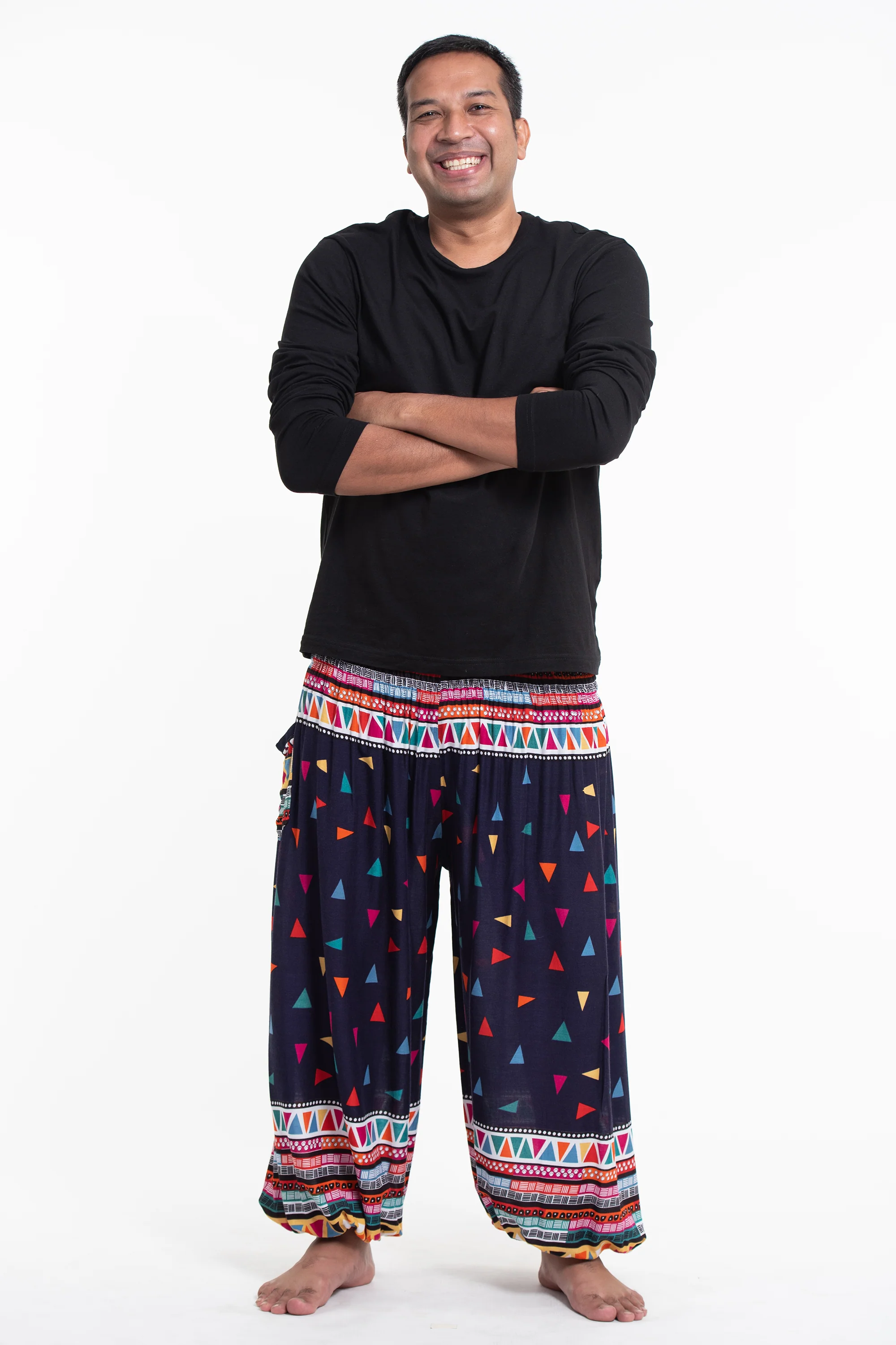 Plus Size Triangles Men's Harem Pants in Navy
