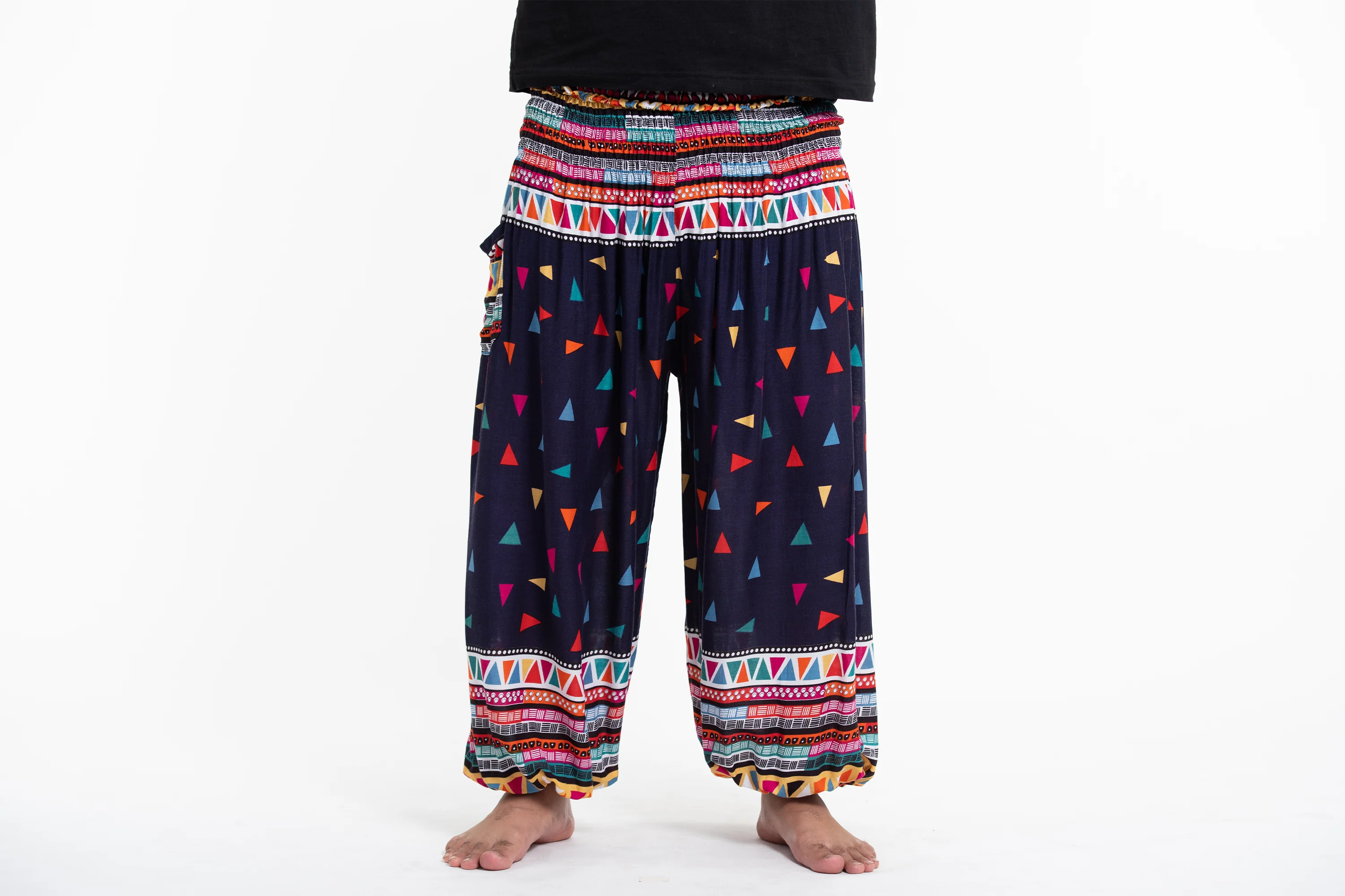 Plus Size Triangles Men's Harem Pants in Navy