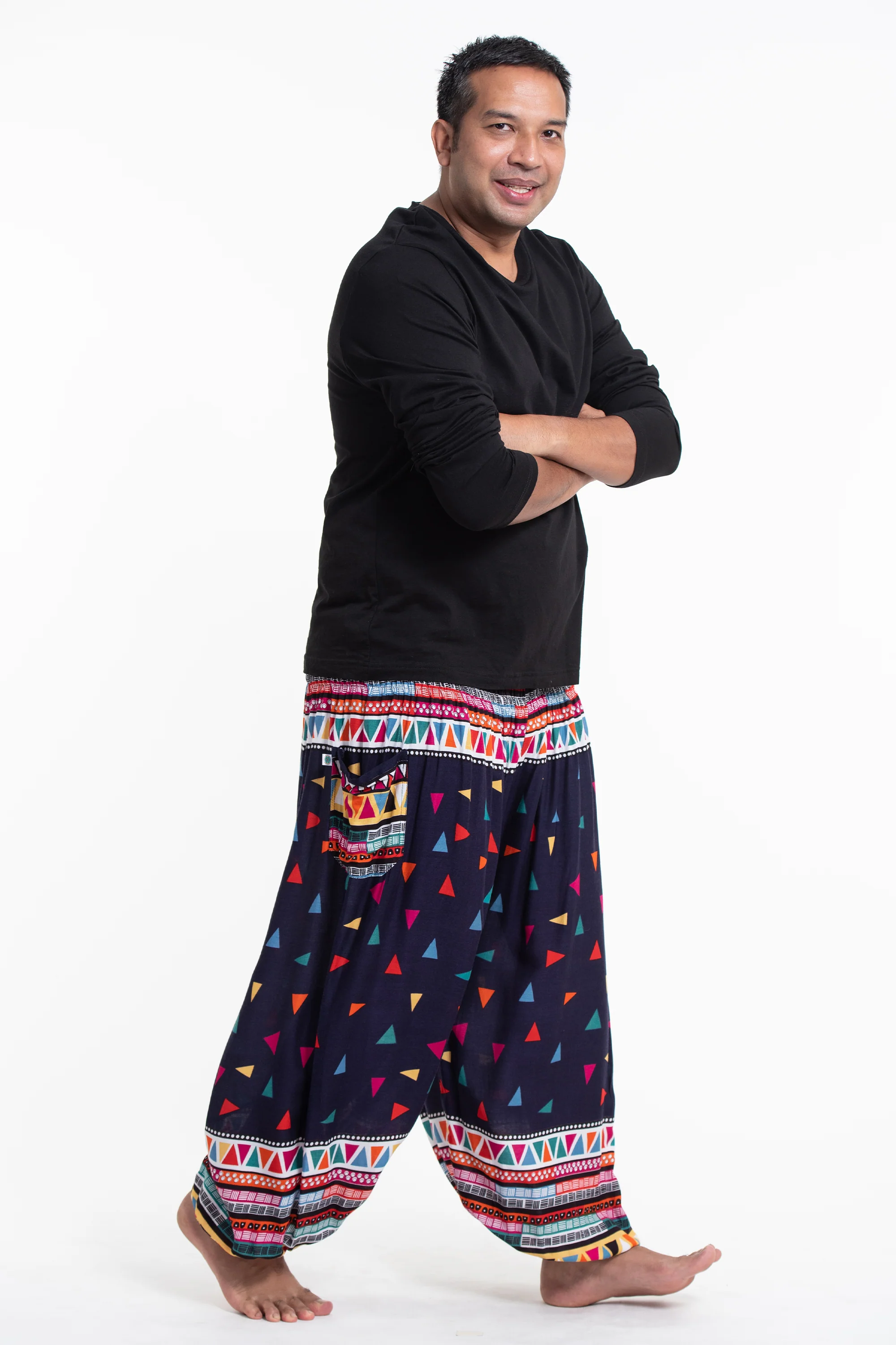 2924-Plus-Size-Triangles-Men-s-Harem-Pants-in-Navy-3.webp Plus Size Triangles Men's Harem Pants in Navy