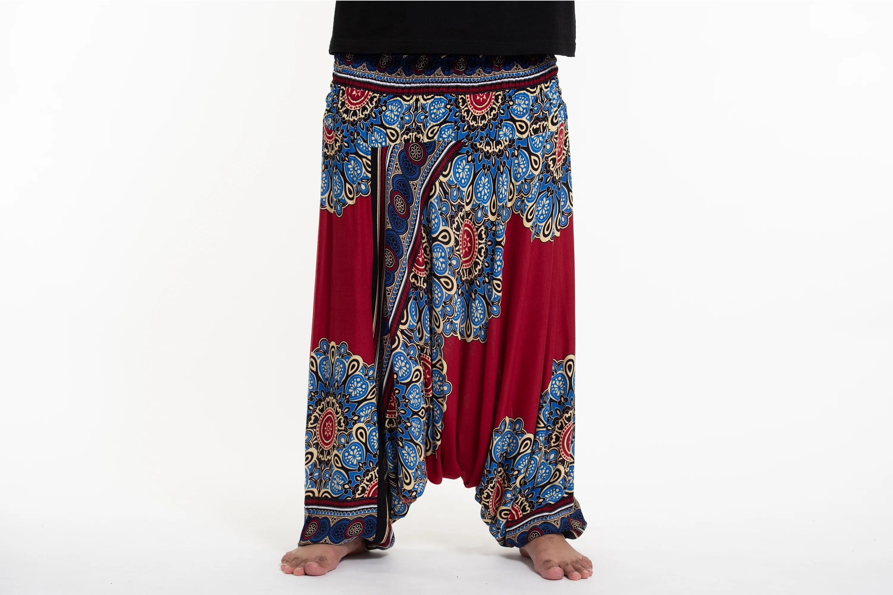 2926-Plus-Size-Peony-Mandalas-Drop-Crotch-Men-s-Harem-Pants-in-Red-2.webp Plus Size Peony Mandalas Drop Crotch Men's Harem Pants in Red